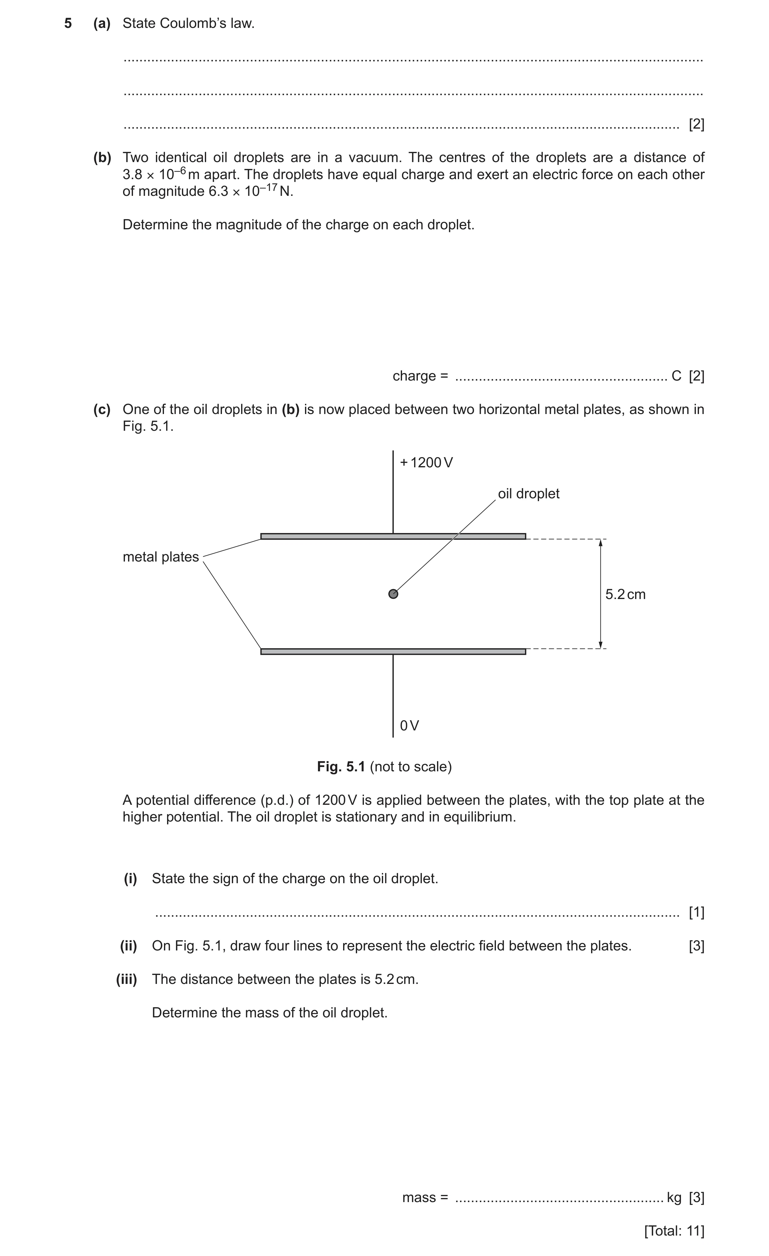 Question 11: (a) State Coulomb’s law. ..................................................................................................................…