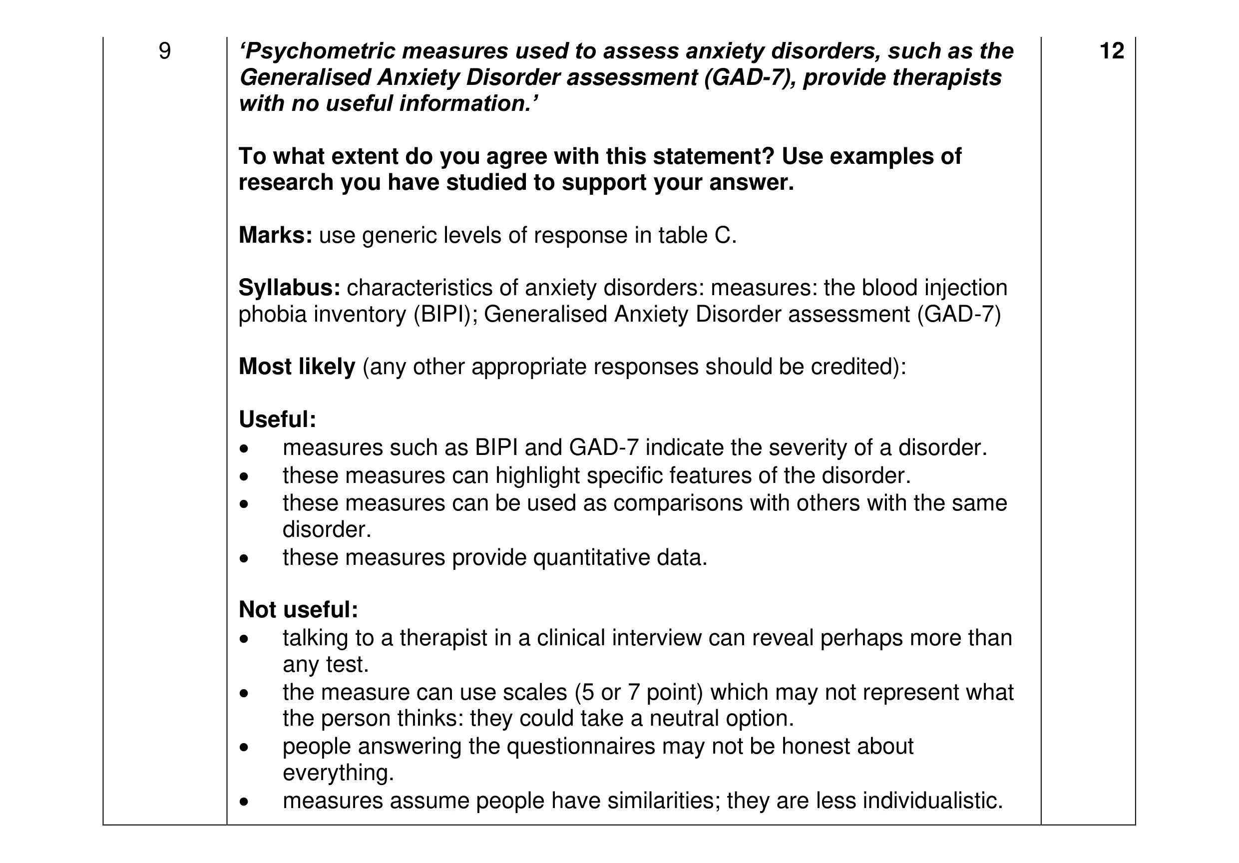 Mark scheme for question 22