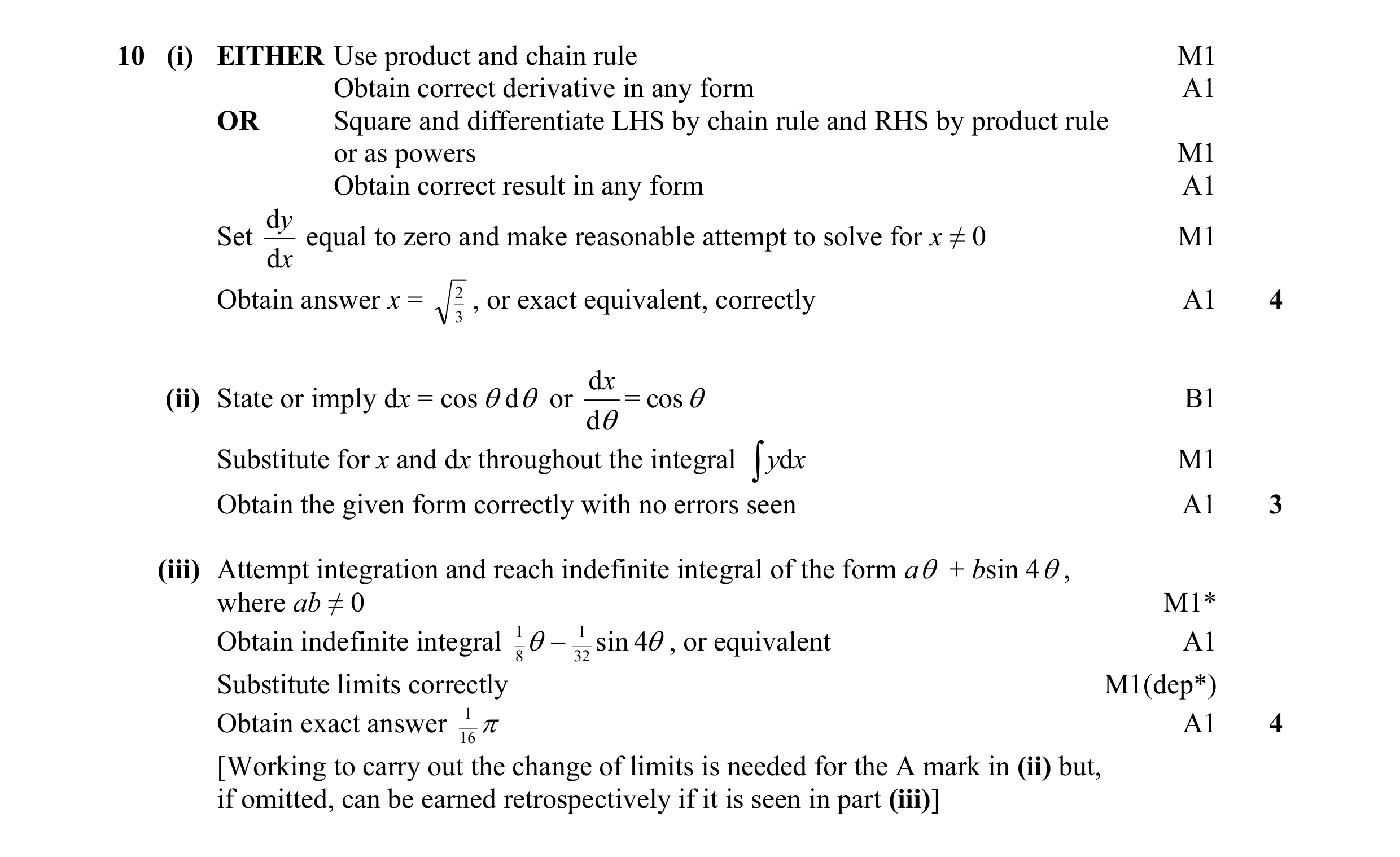 Mark scheme for question 7