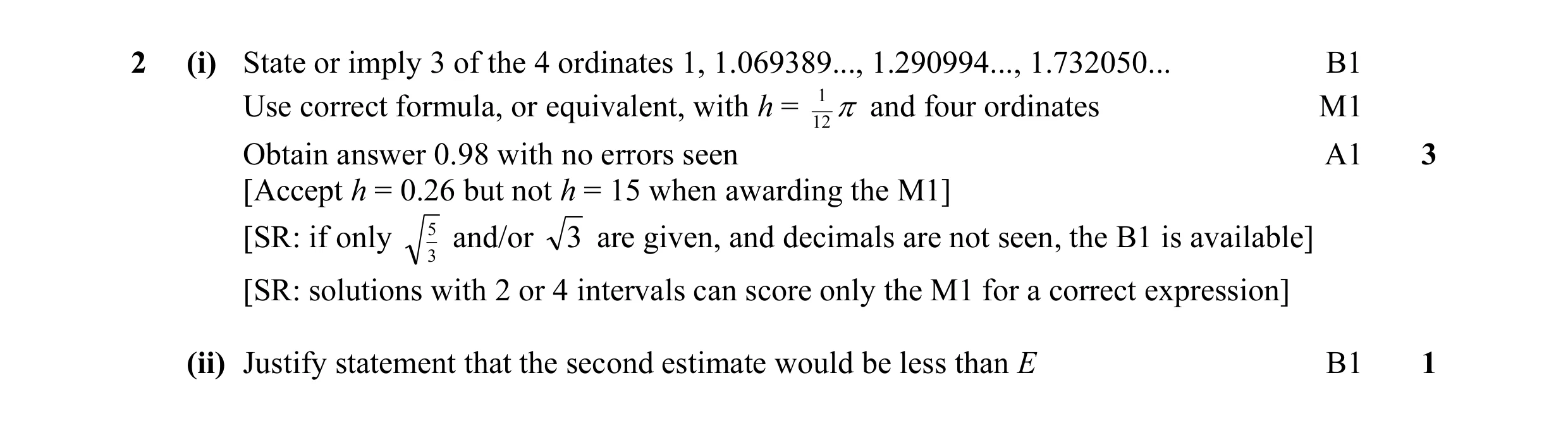 Mark scheme for question 9
