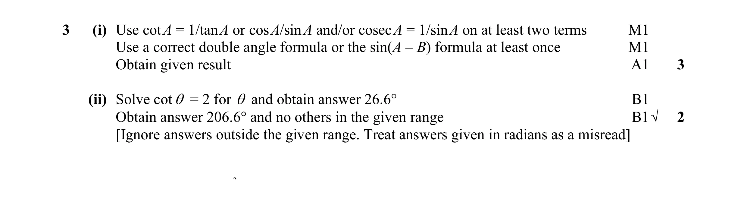 Mark scheme for question 2