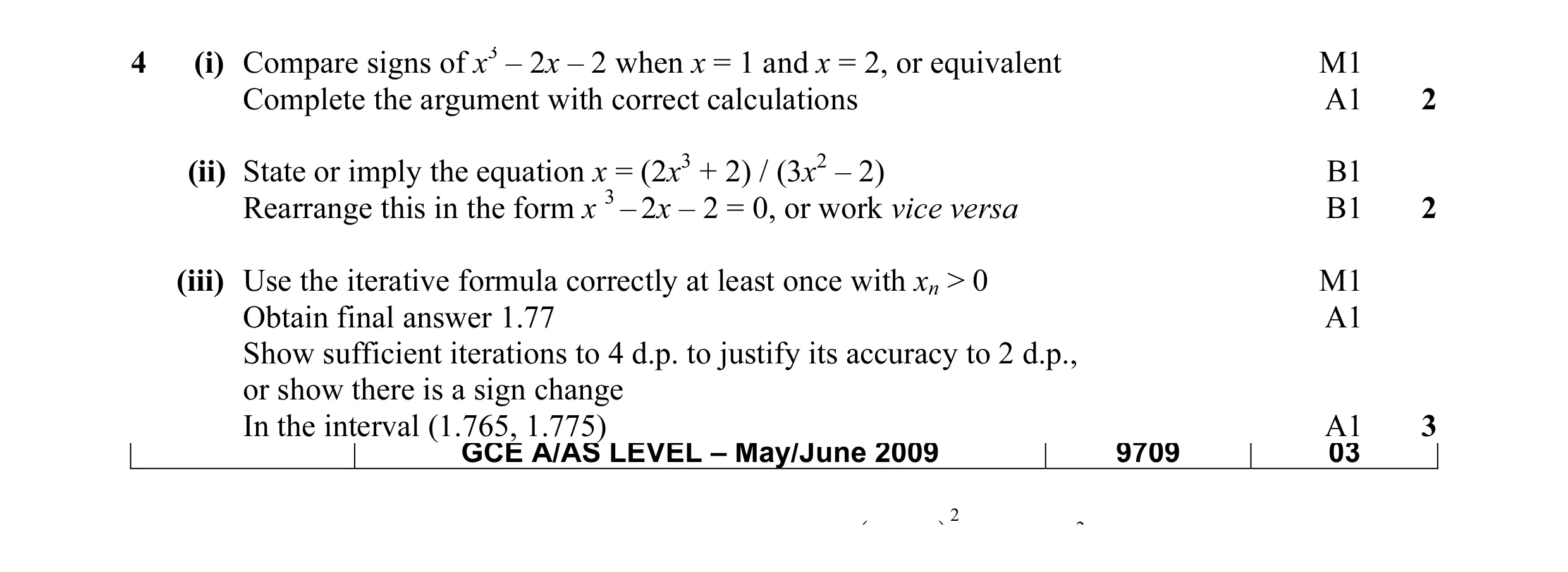 Mark scheme for question 7