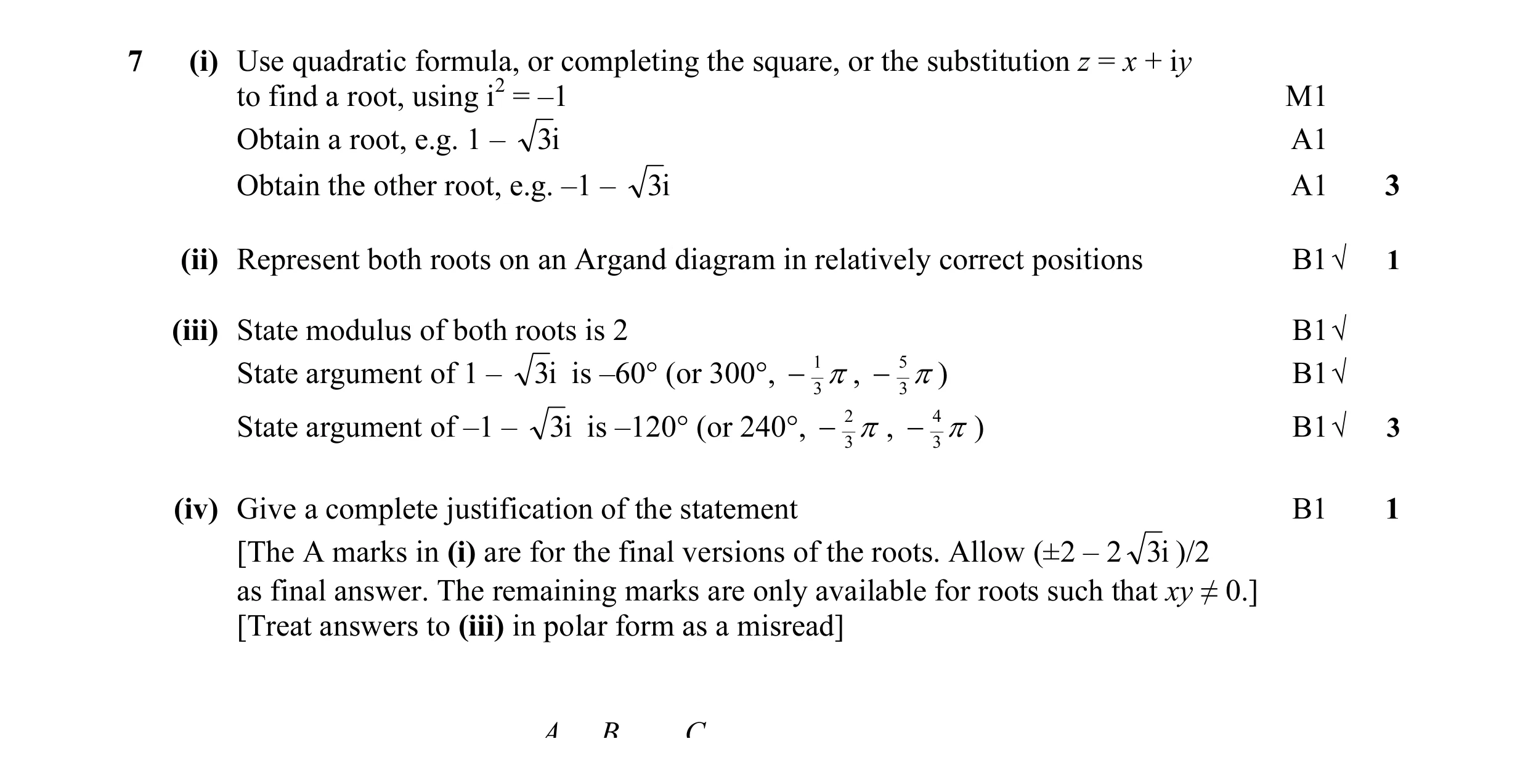 Mark scheme for question 7