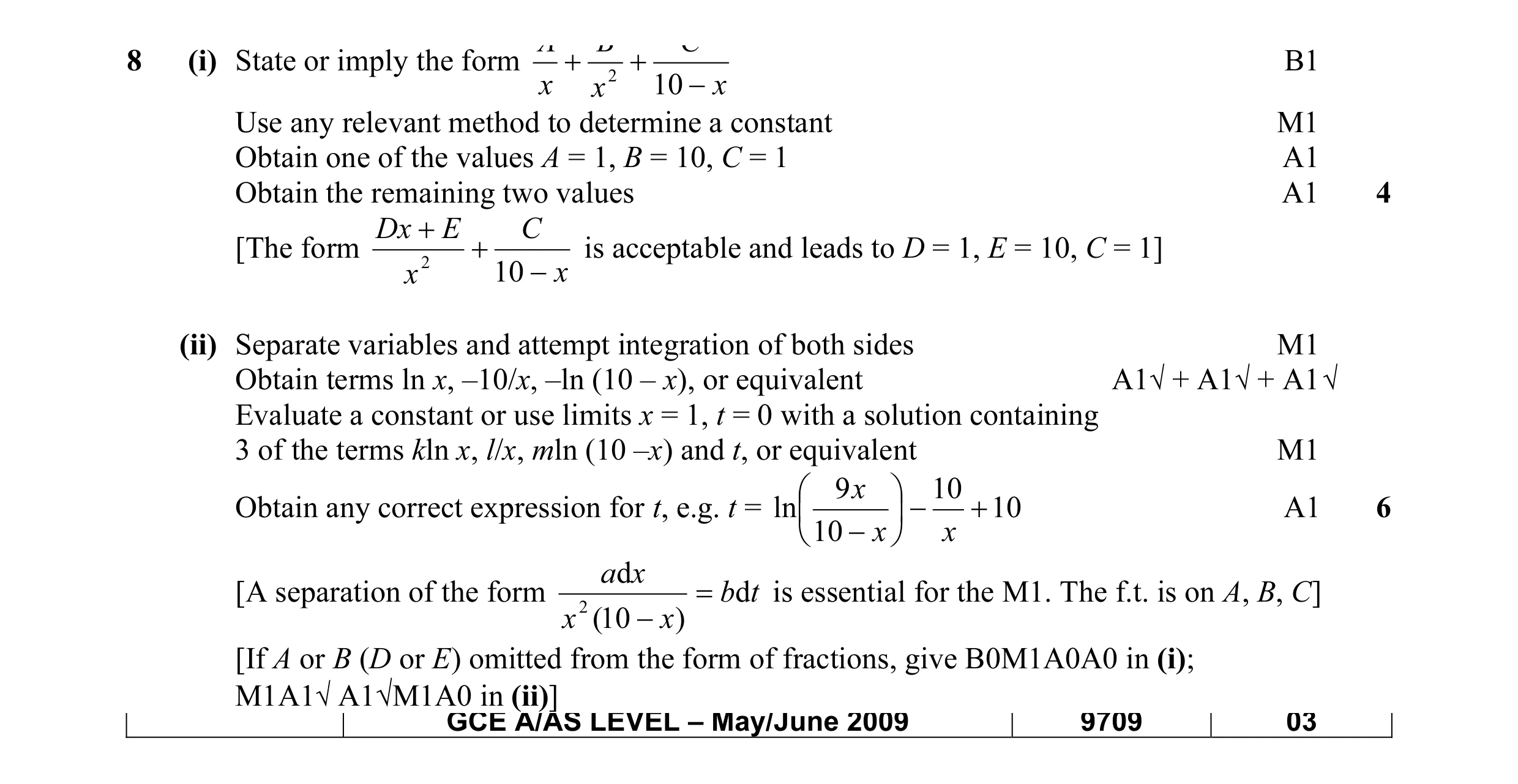Mark scheme for question 6
