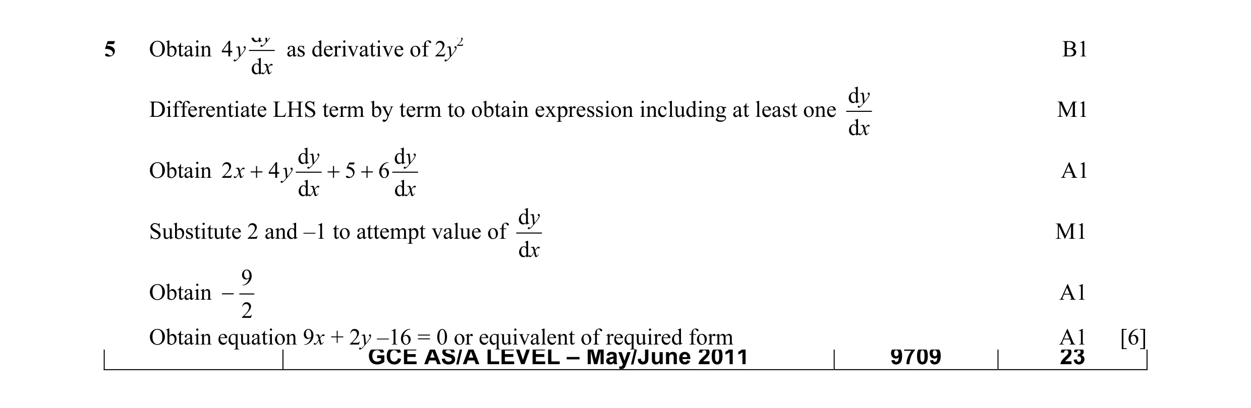 Mark scheme for question 23