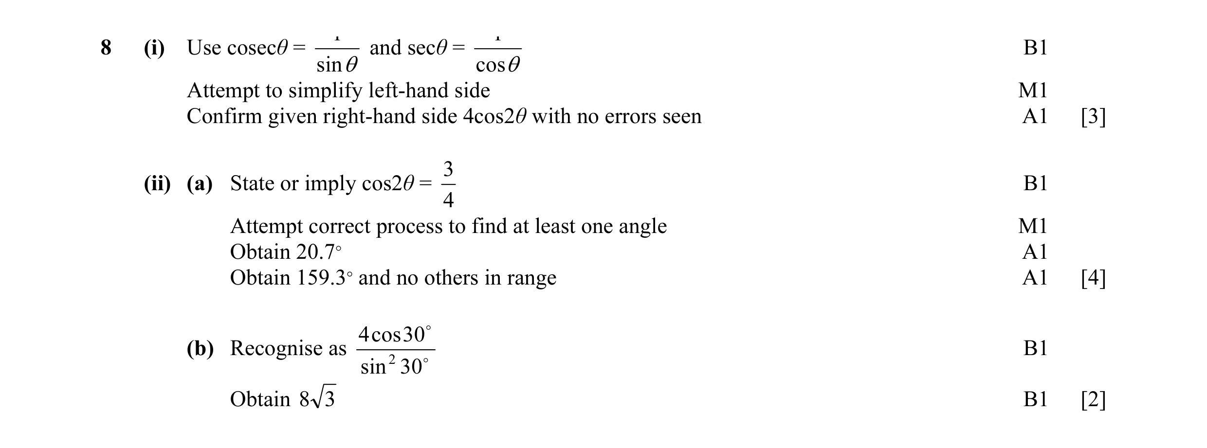 Mark scheme for question 22