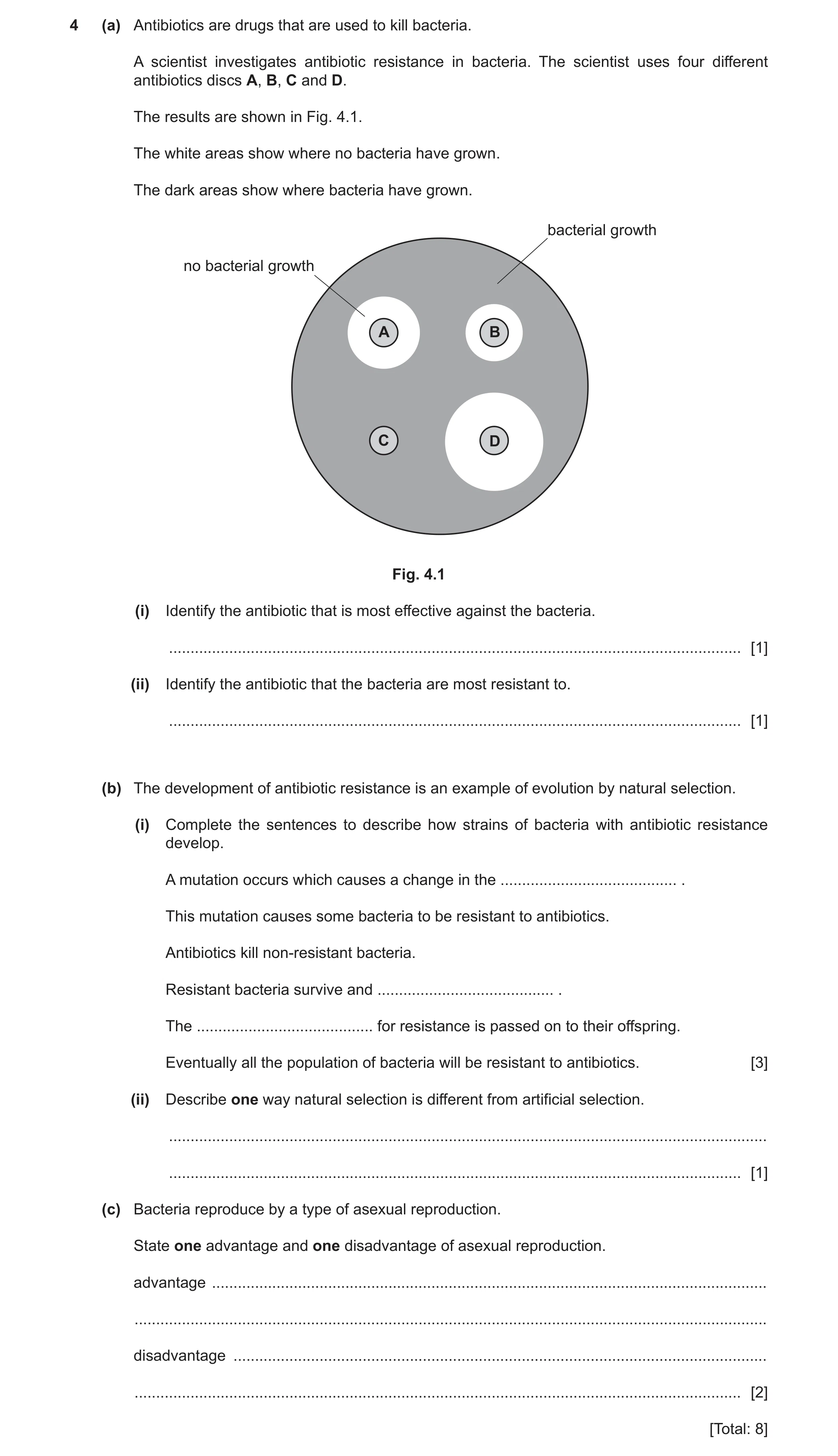 Question 6: (a) Antibiotics are drugs that are used to kill bacteria. A scientist investigates antibiotic resistance in bacteria. The scientist uses fo…