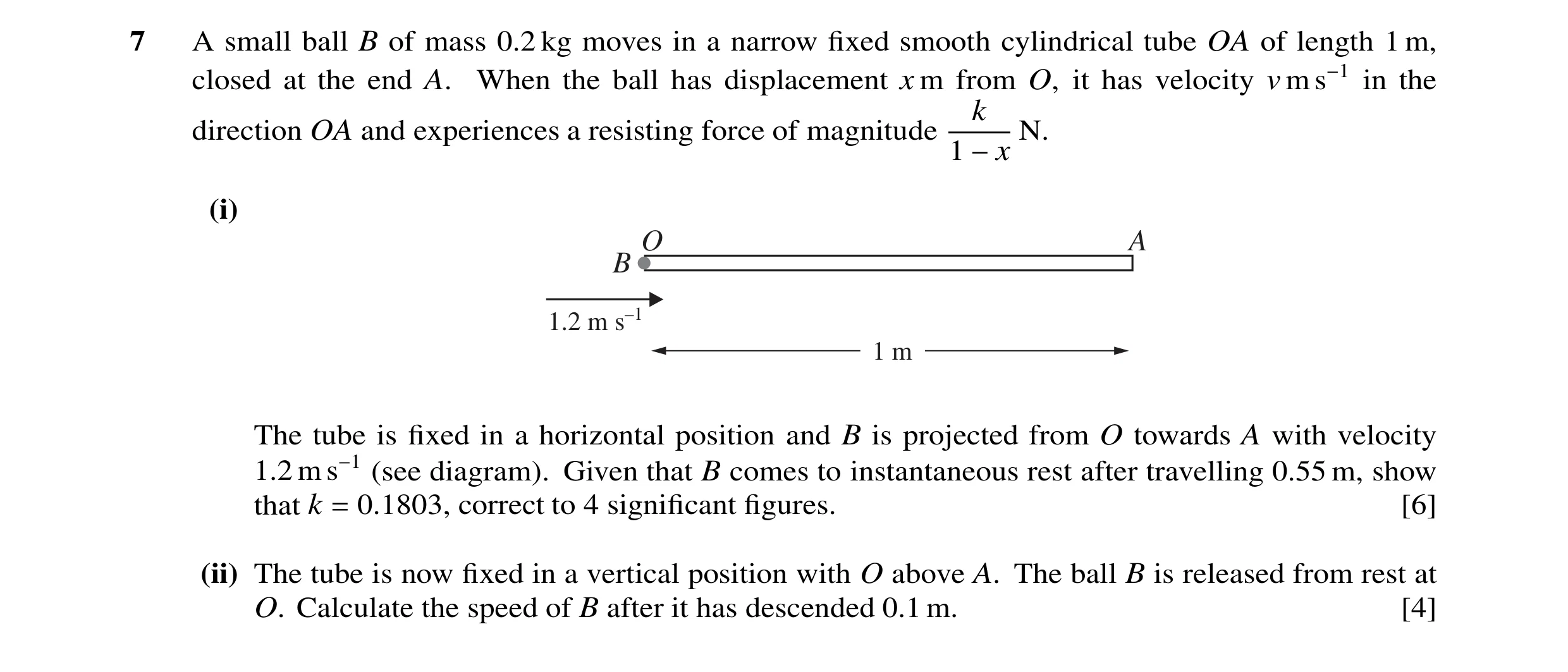 Question 18: A small ball B of mass 0.2 kg moves in a narrow fixed smooth cylindrical tube OA of length 1 m, closed at the end A. When the ball has displ…