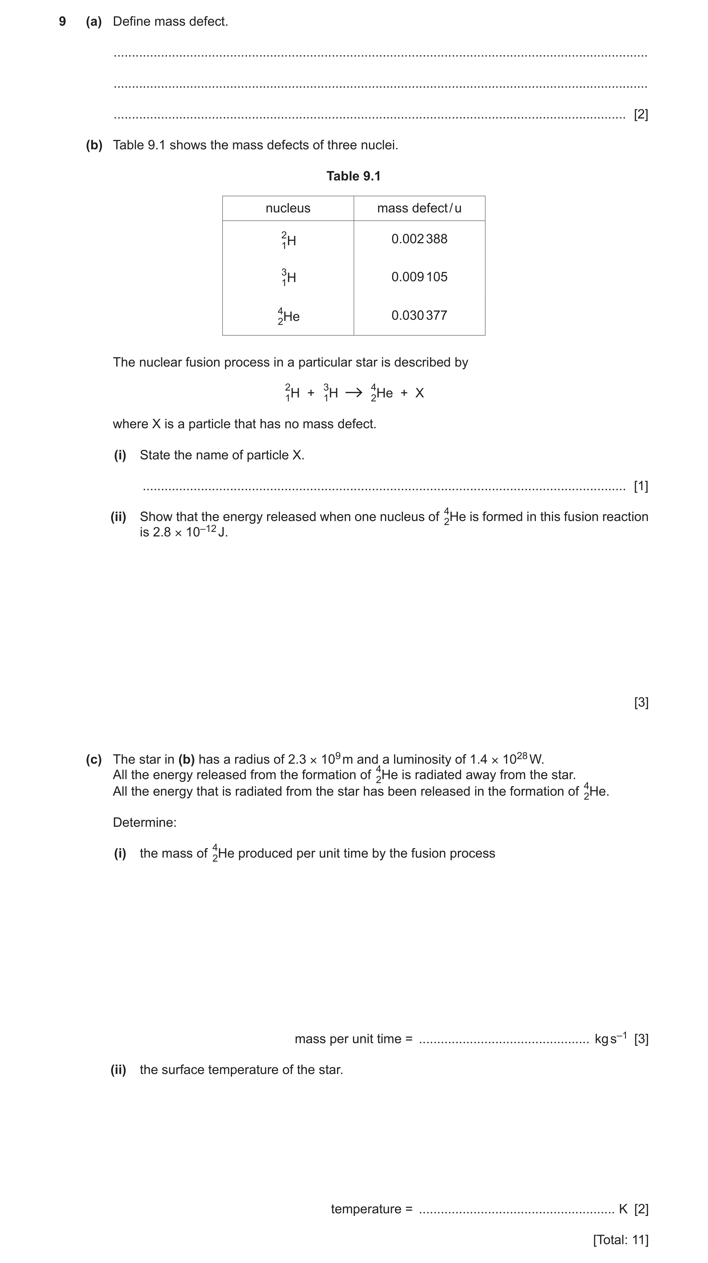 Question 6: (a) Define mass defect. ...................................................................................................................…