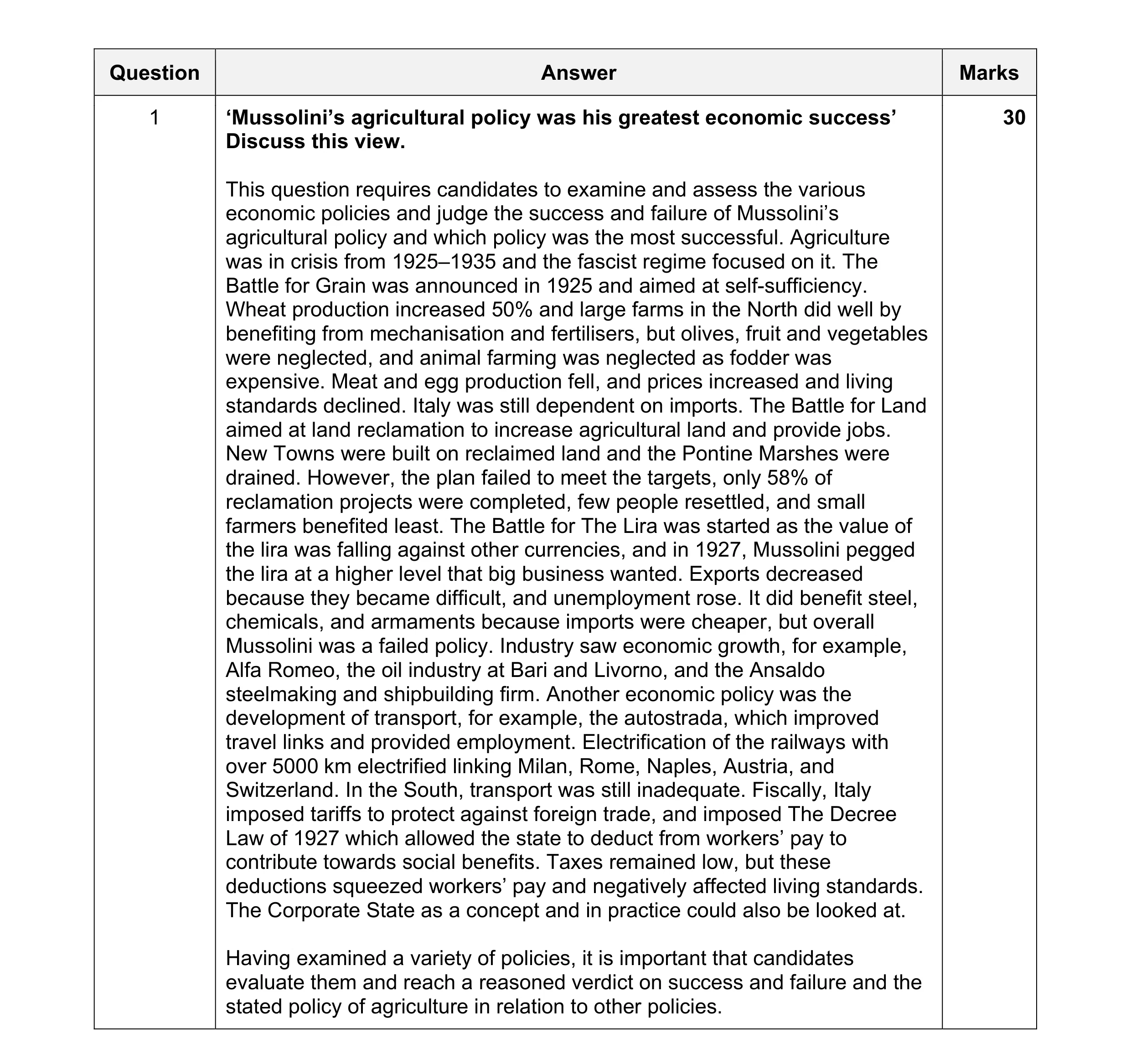 Mark scheme for question 6
