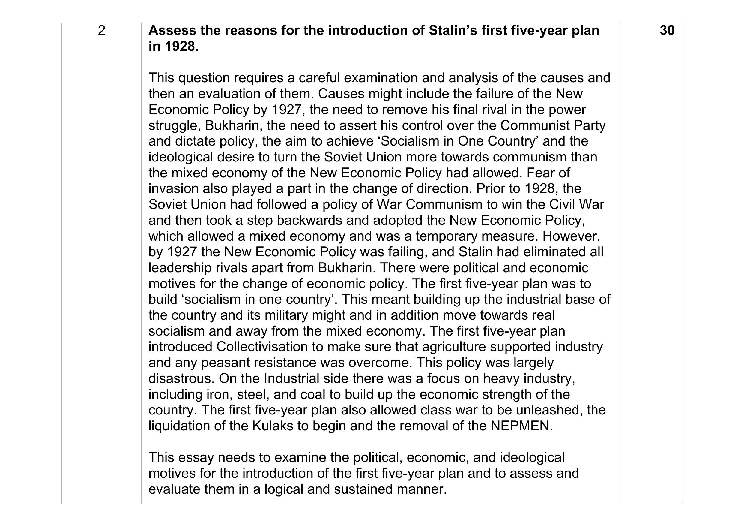 Mark scheme for question 3