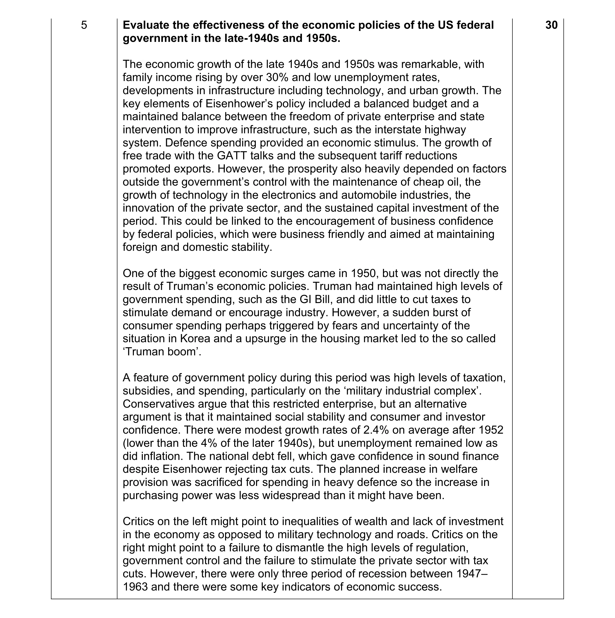 Mark scheme for question 4