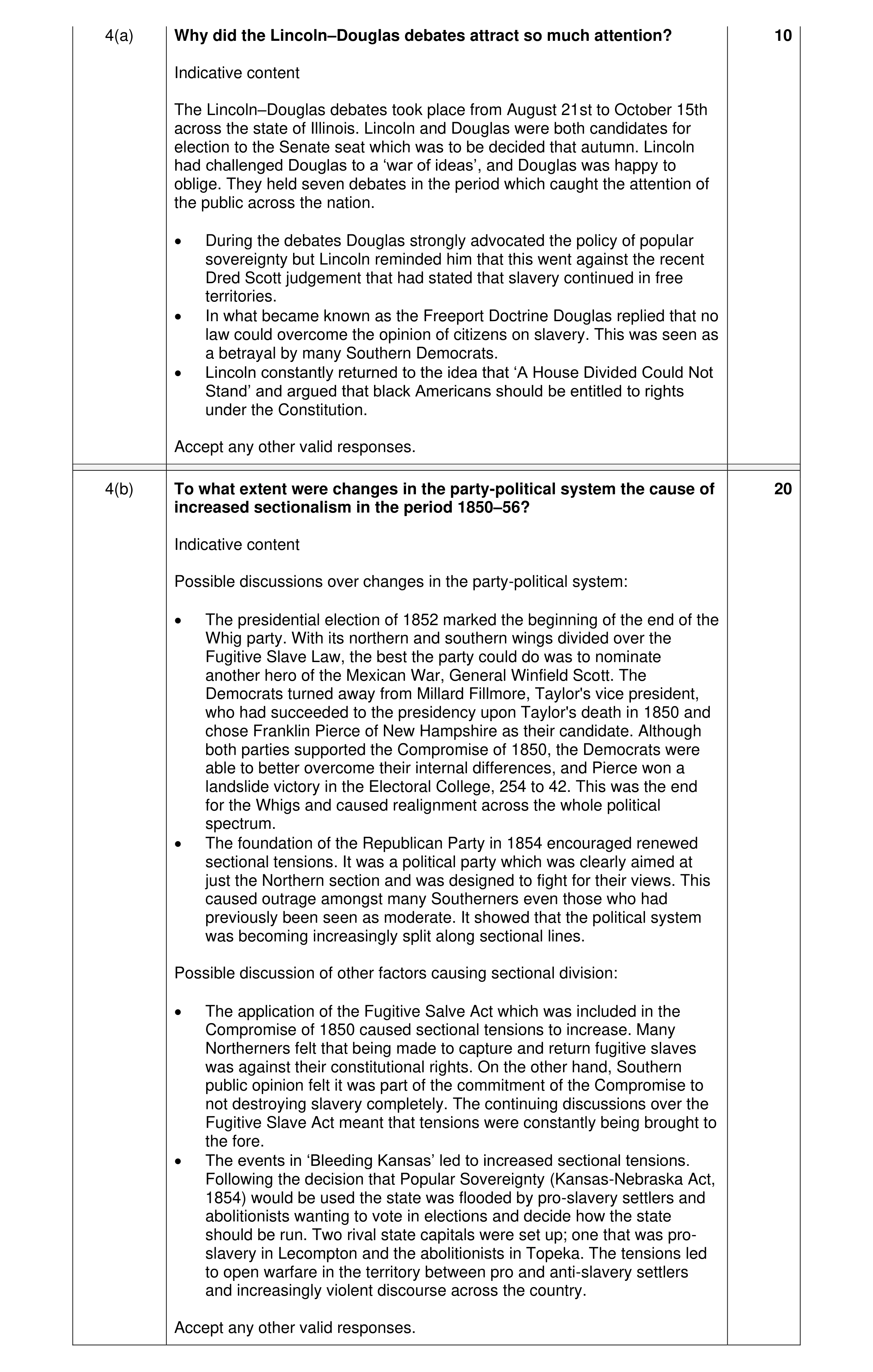 Mark scheme for question 5