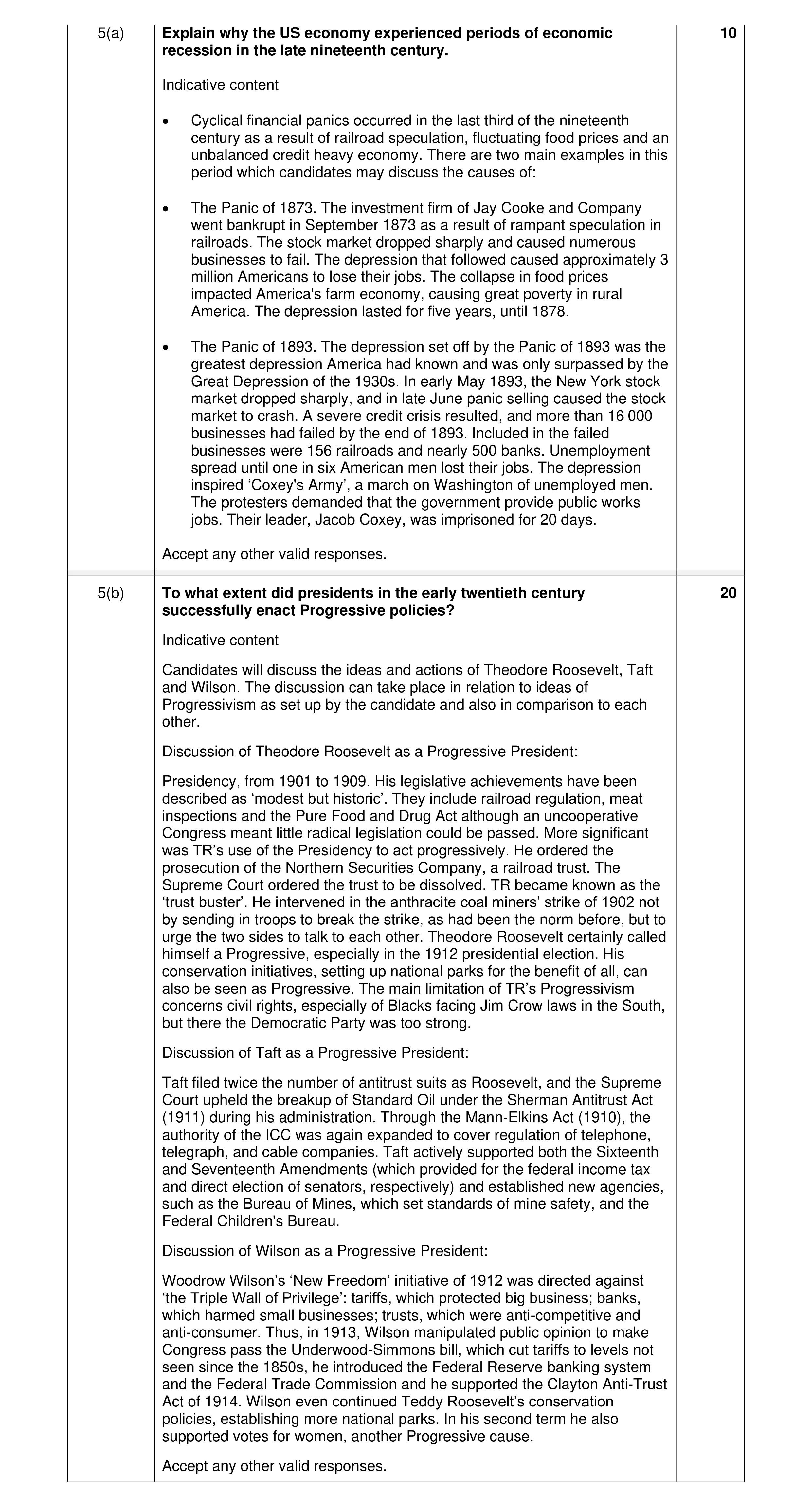 Mark scheme for question 18