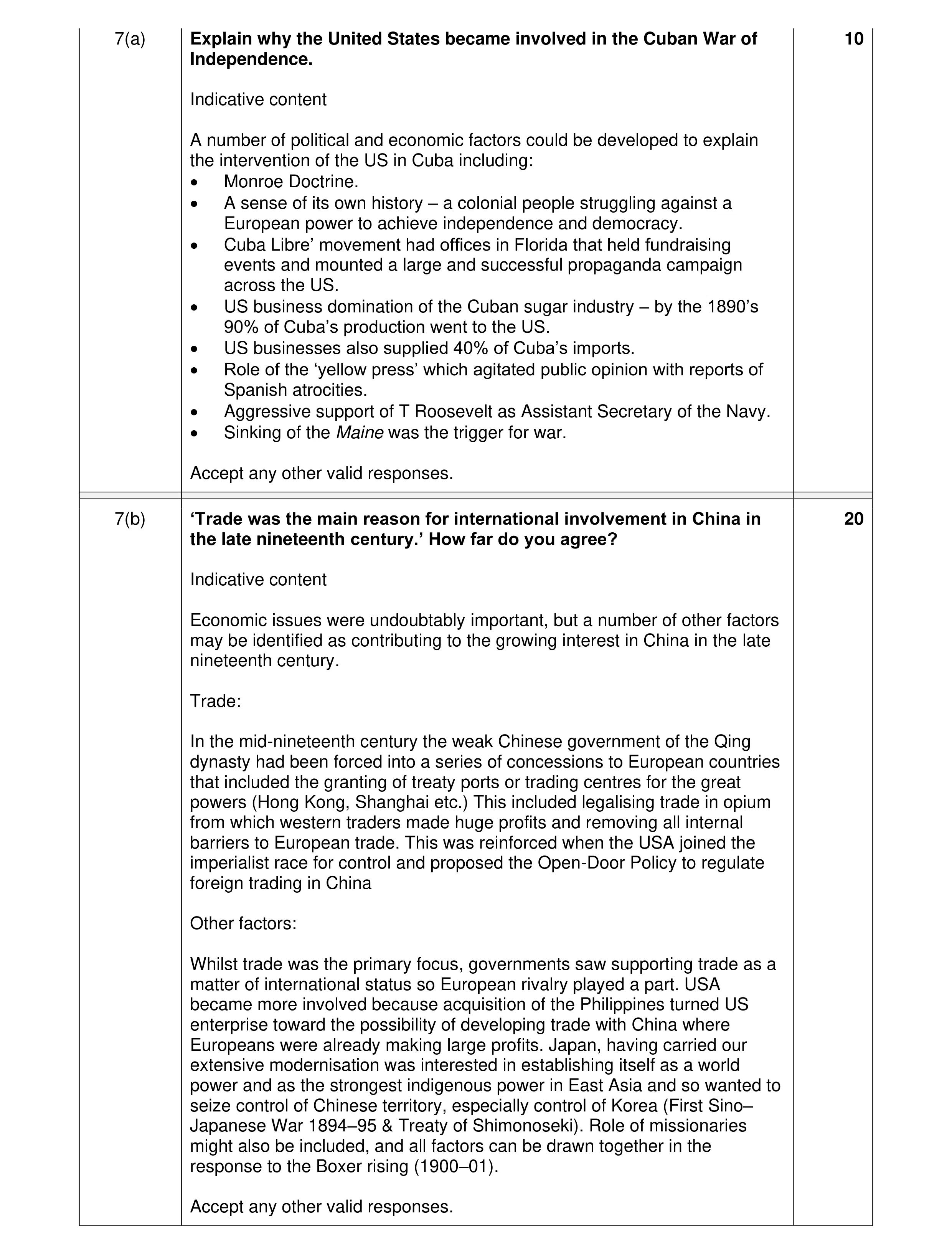 Mark scheme for question 8