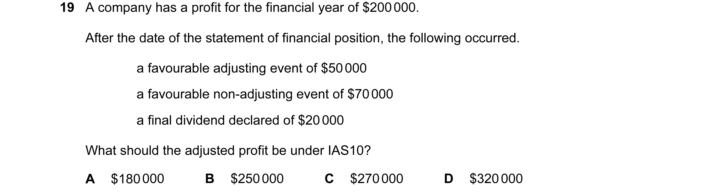 Question 51: A company has a profit for the financial year of $200 000. After the date of the statement of financial position, the following occurred. a…