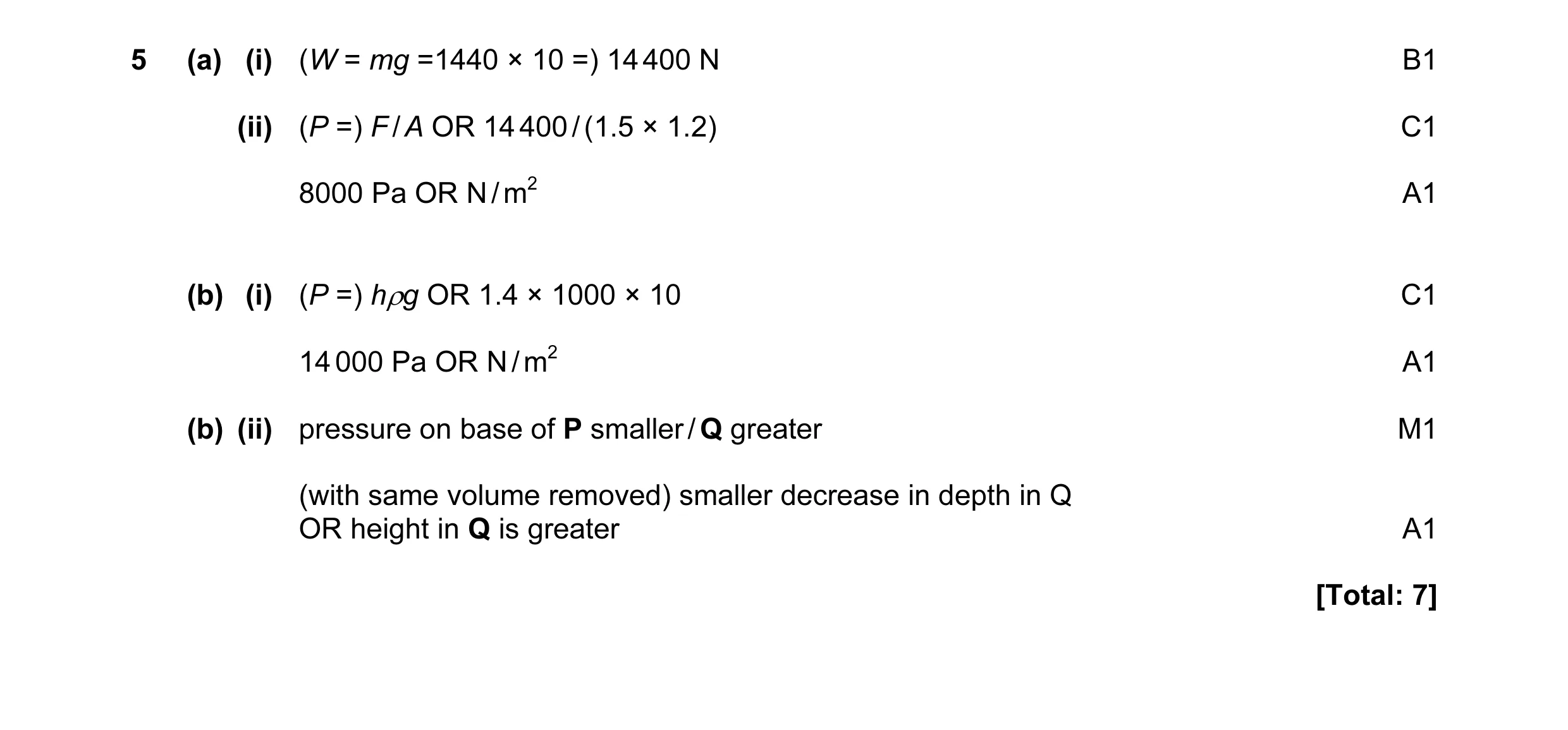 Mark scheme for question 7