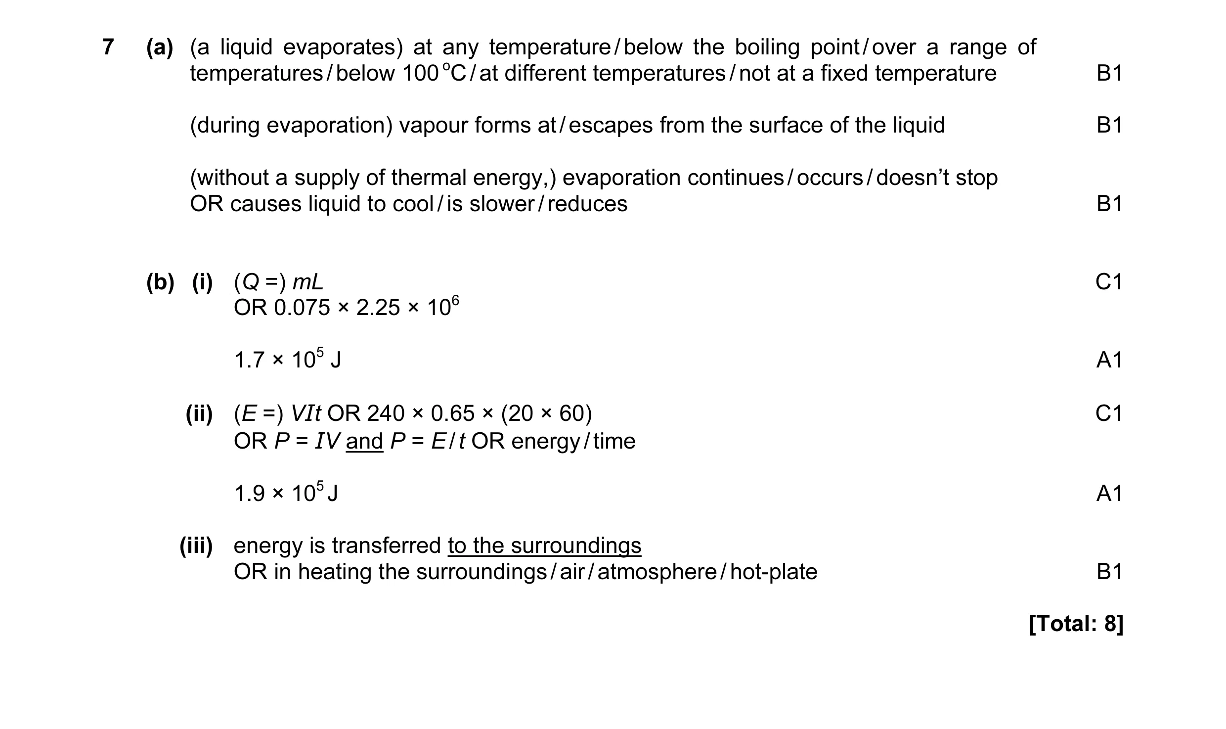 Mark scheme for question 43