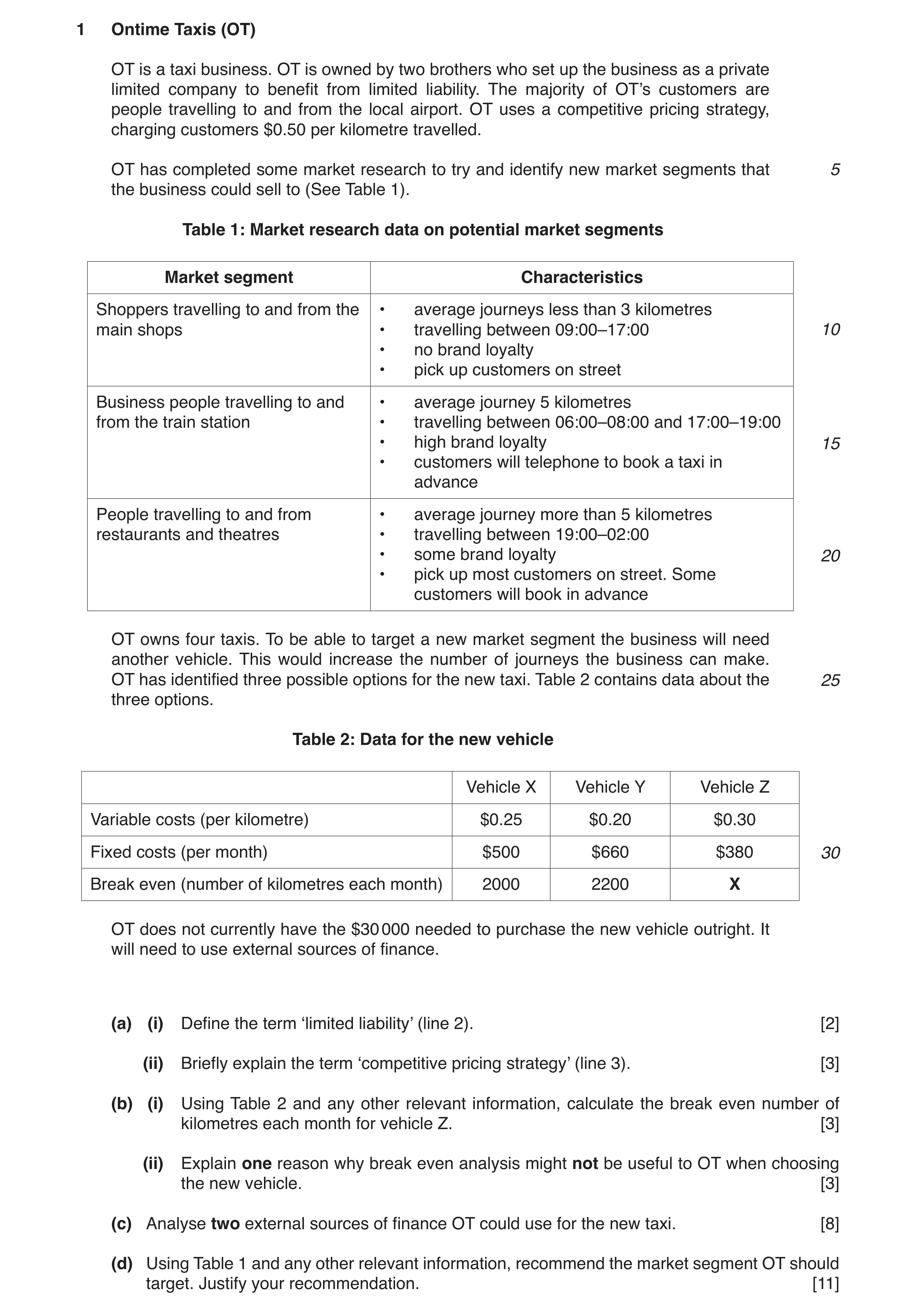 Question 3: Ontime Taxis (OT) OT is a taxi business. OT is owned by two brothers who set up the business as a private limited company to benefit from l…