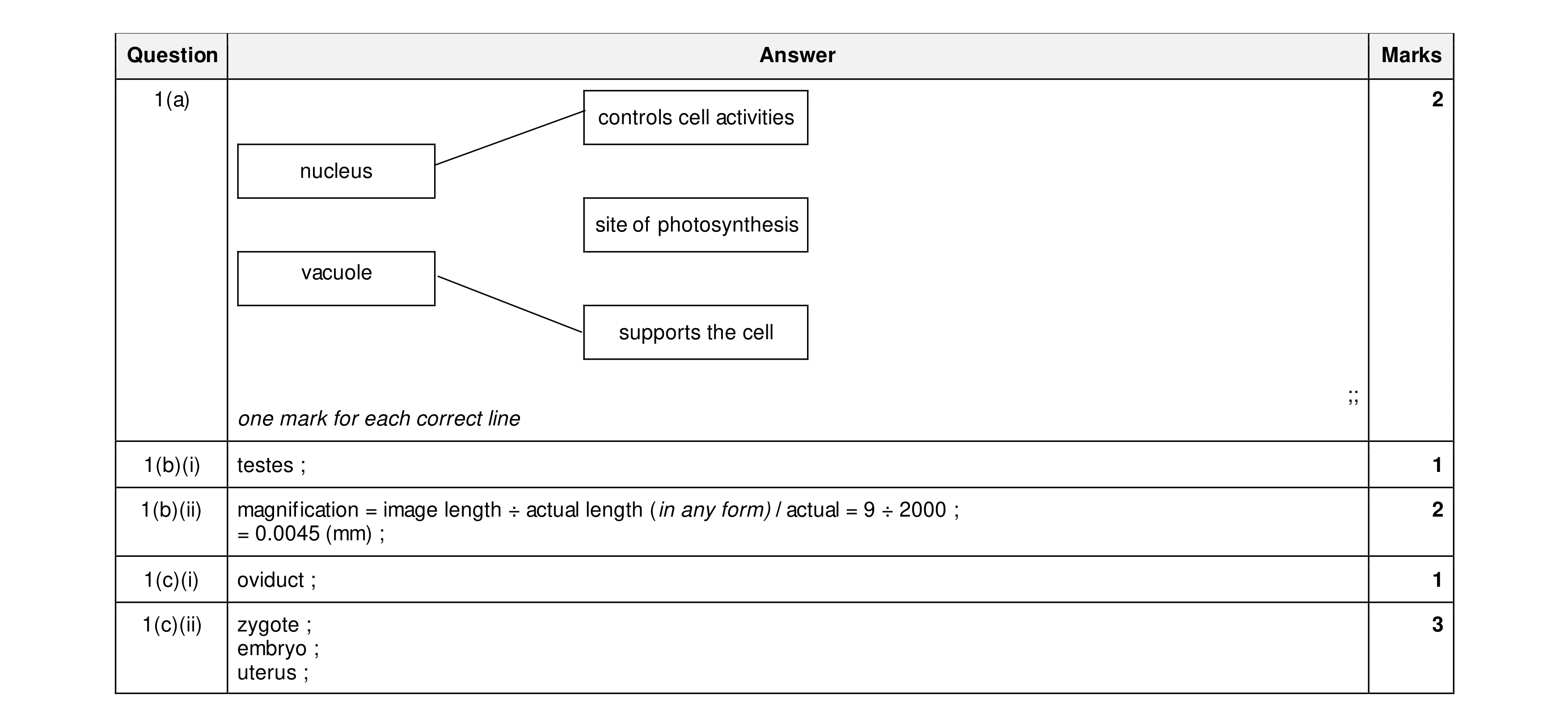 Mark scheme for question 18