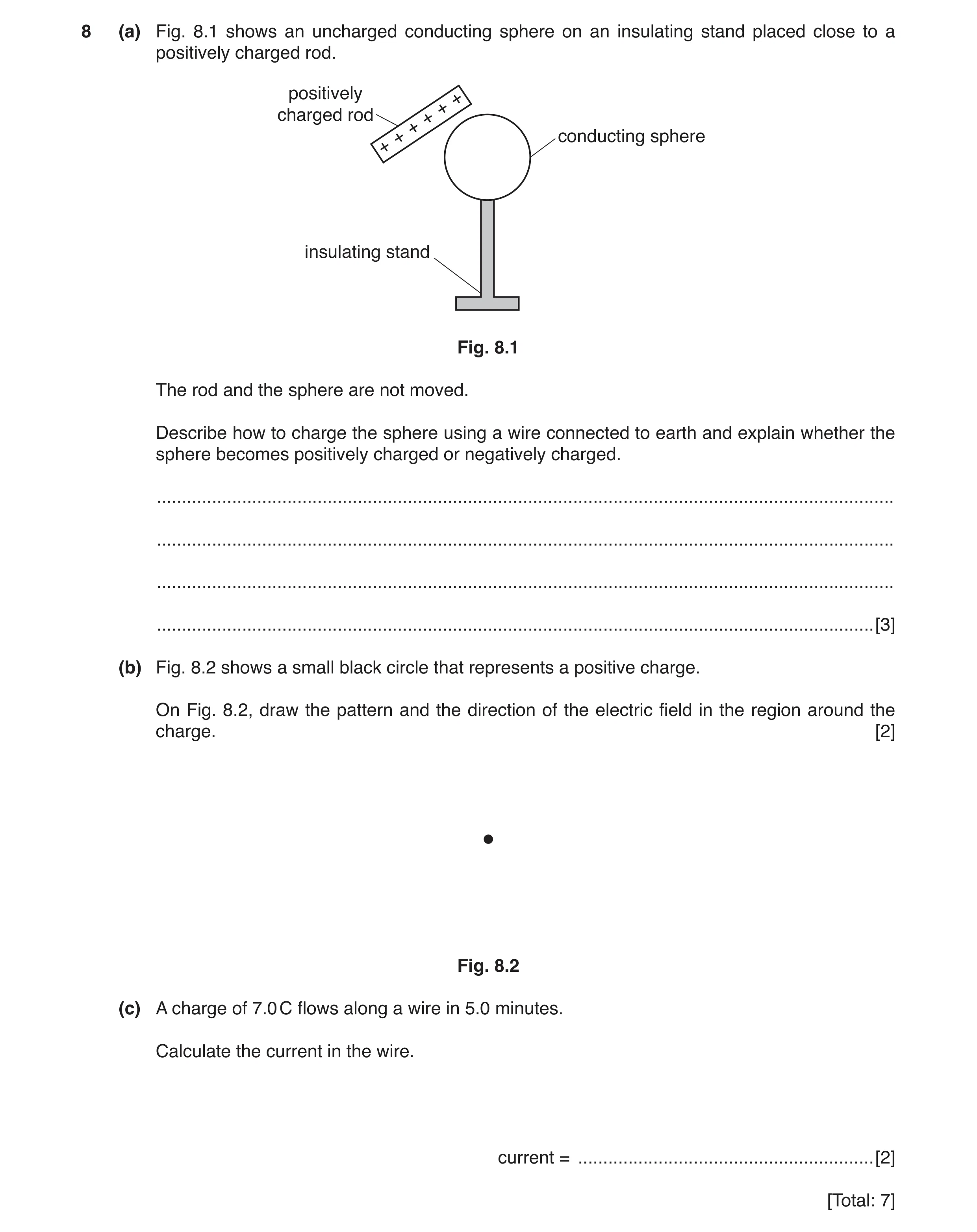 Question 4: (a) Fig. 8.1 shows an uncharged conducting sphere on an insulating stand placed close to a positively charged rod. positively + + charged r…