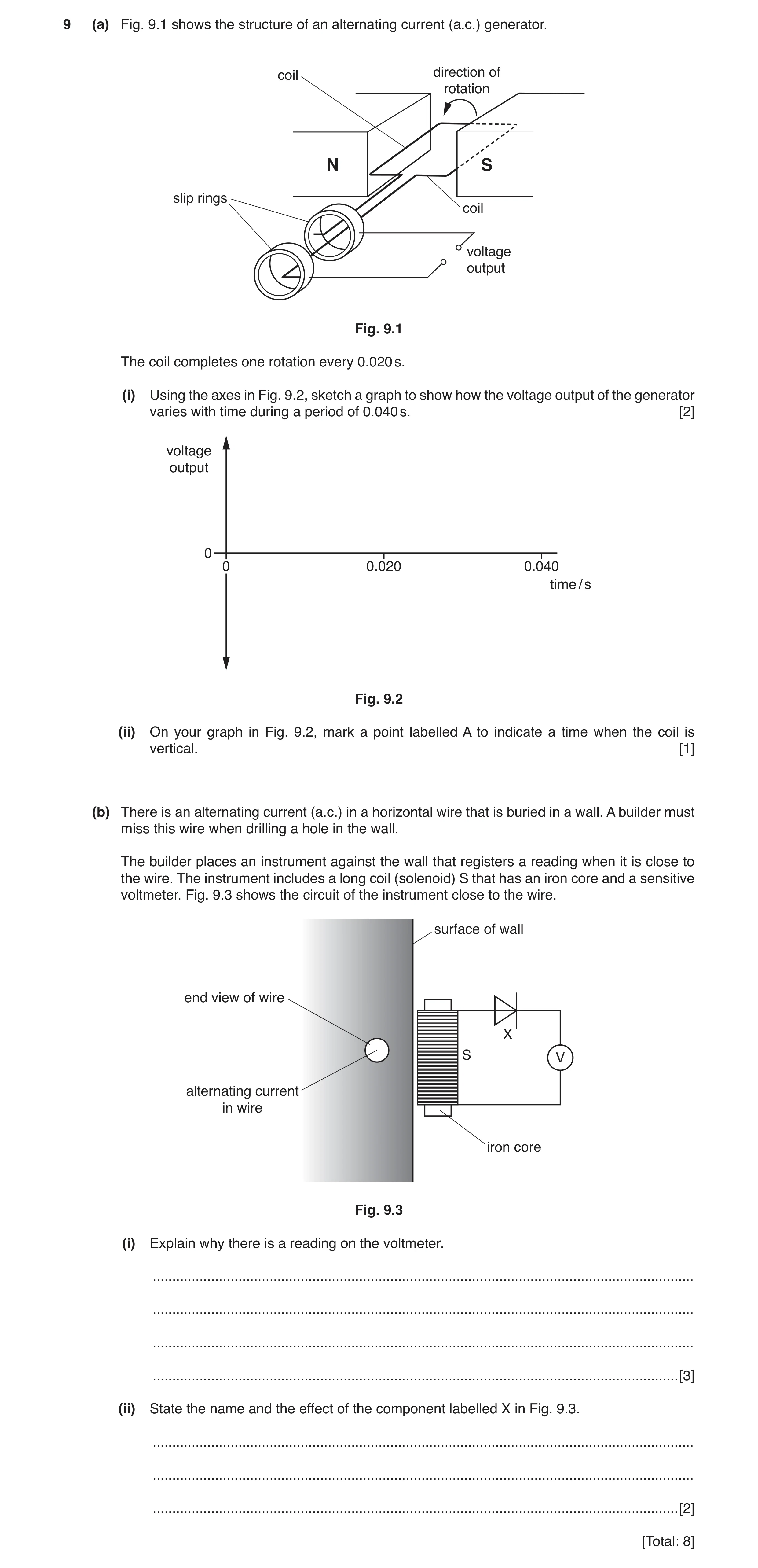 Question 5: (a) Fig. 9.1 shows the structure of an alternating current (a.c.) generator. coil direction of rotation N S slip rings coil voltage output …