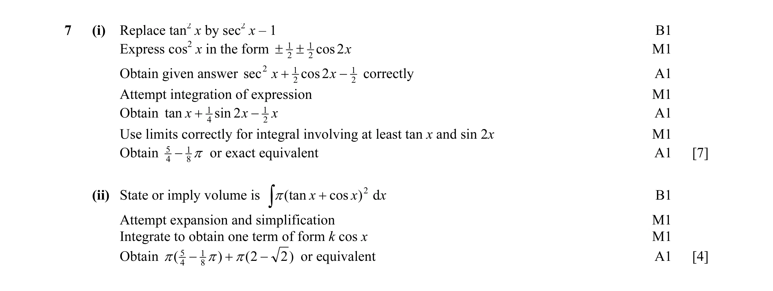 Mark scheme for question 30