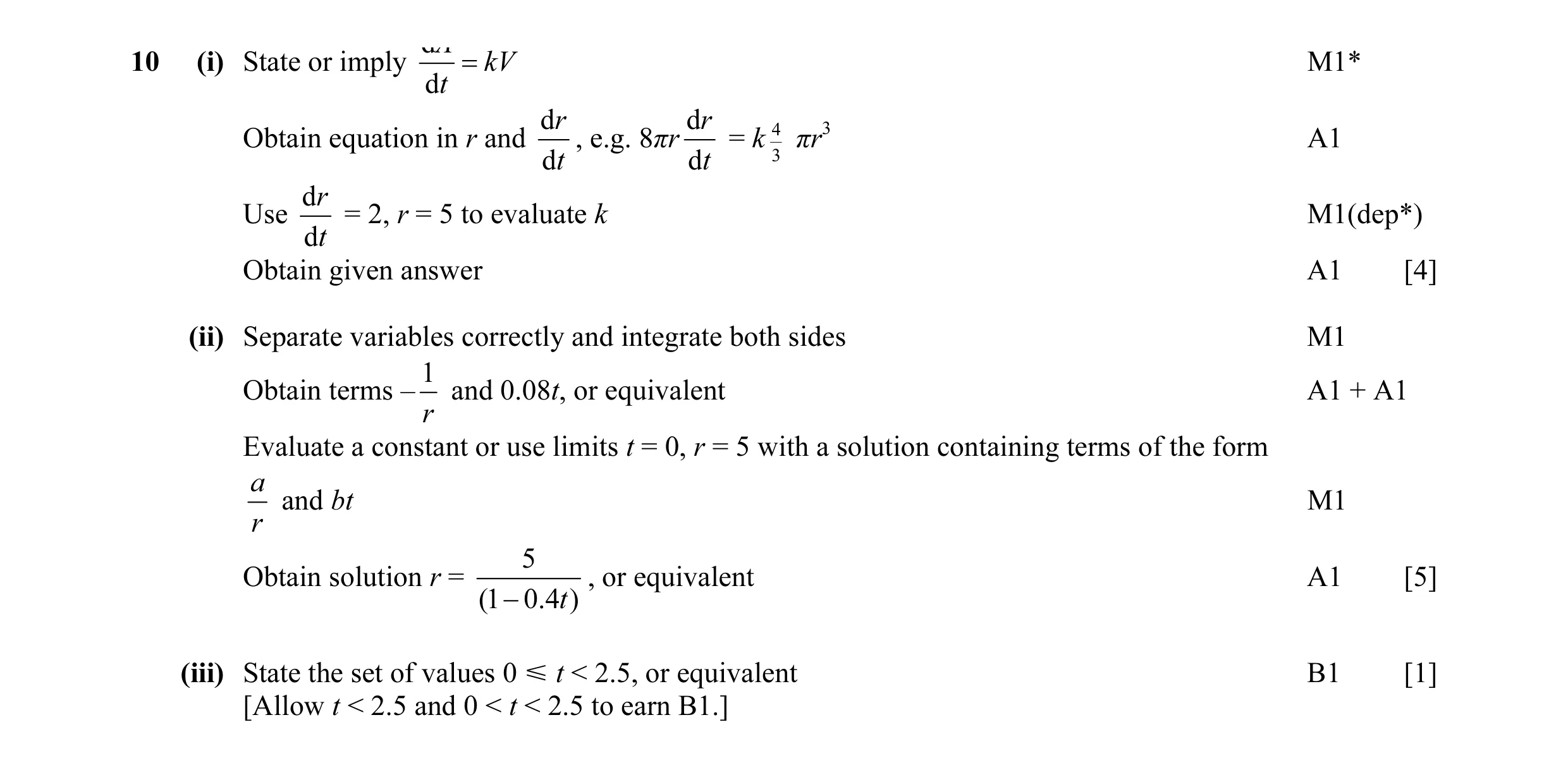 Mark scheme for question 4