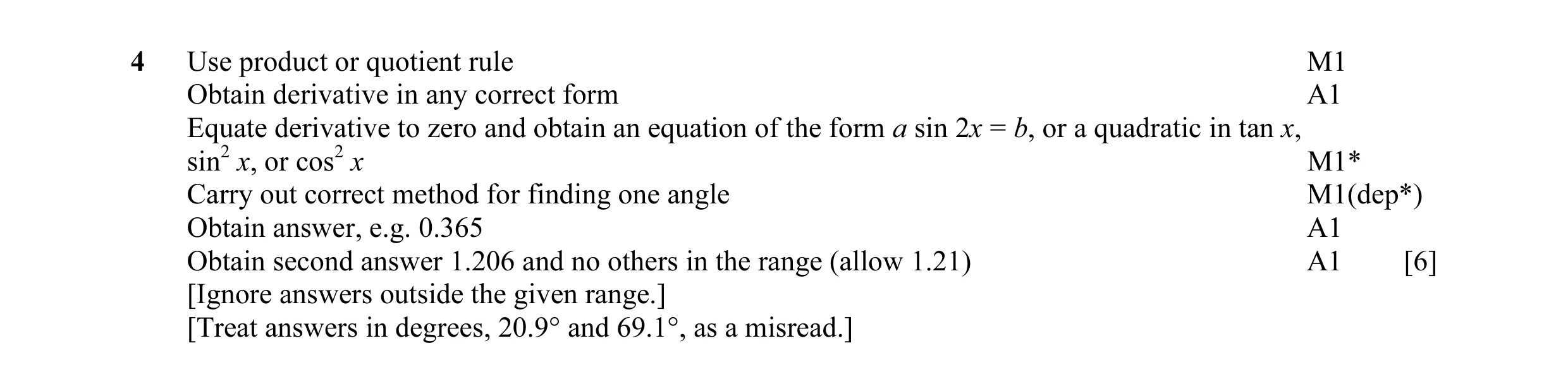 Mark scheme for question 6
