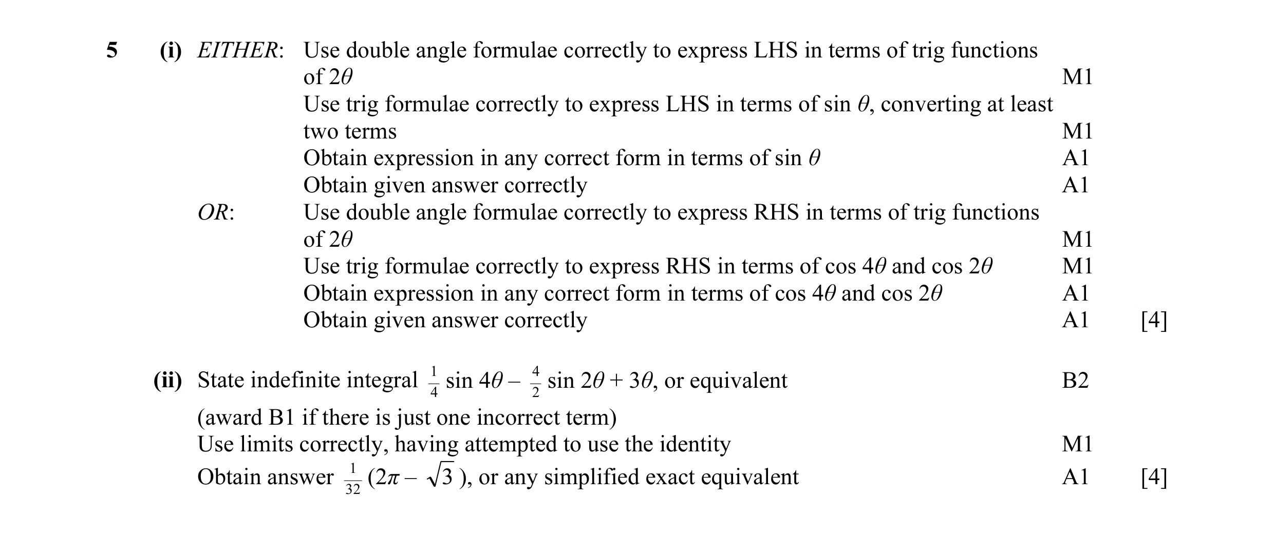 Mark scheme for question 10