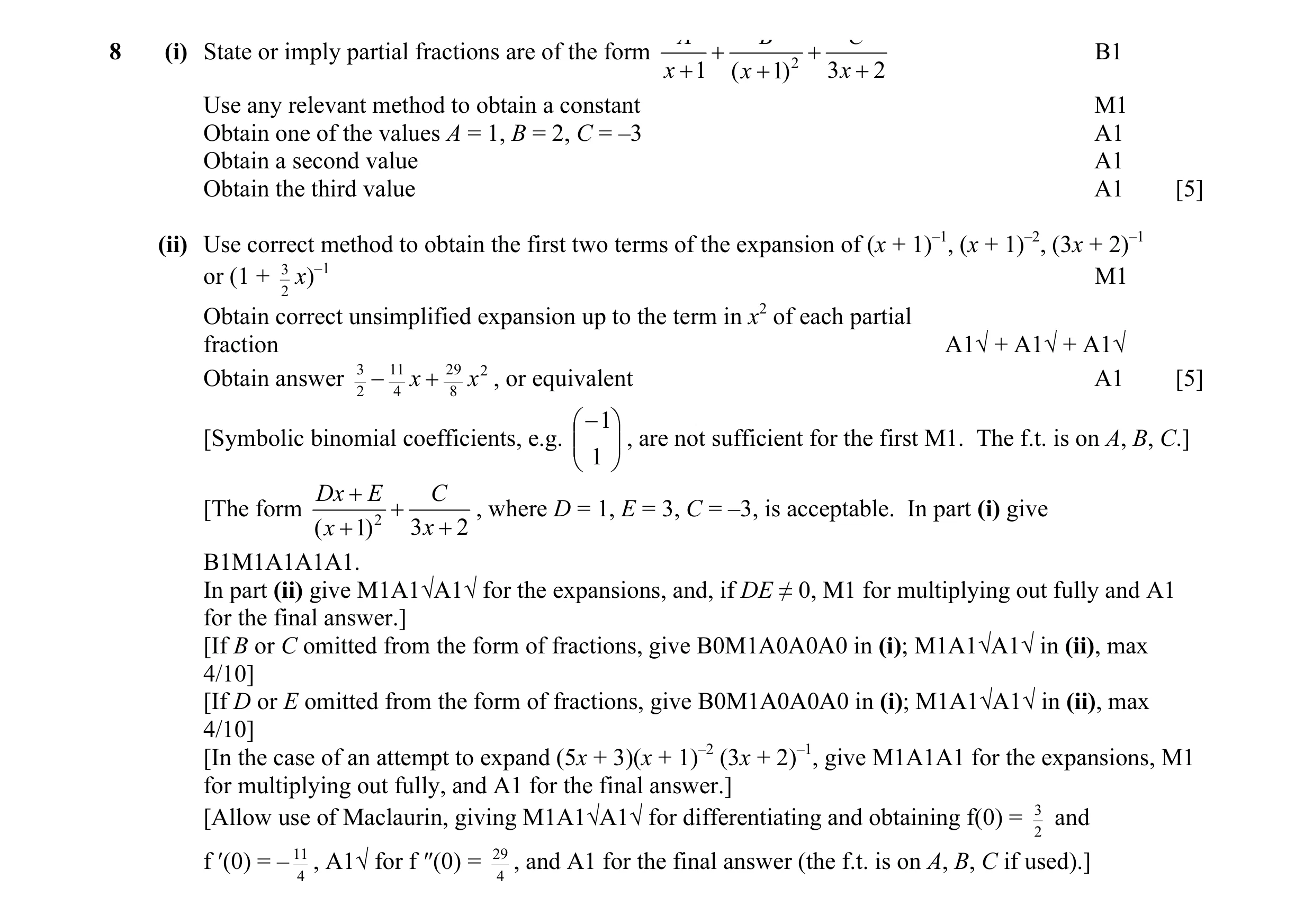 Mark scheme for question 7