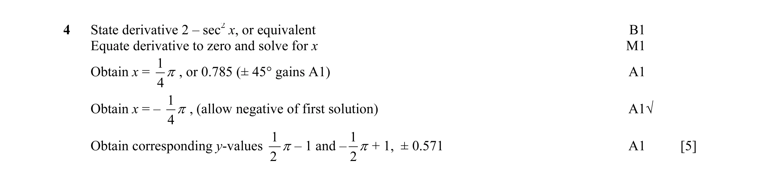 Mark scheme for question 4