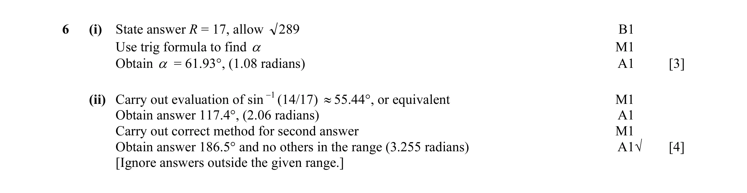 Mark scheme for question 4
