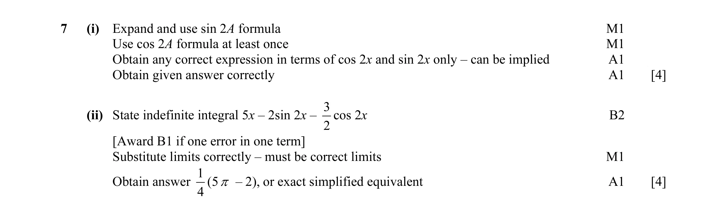 Mark scheme for question 5