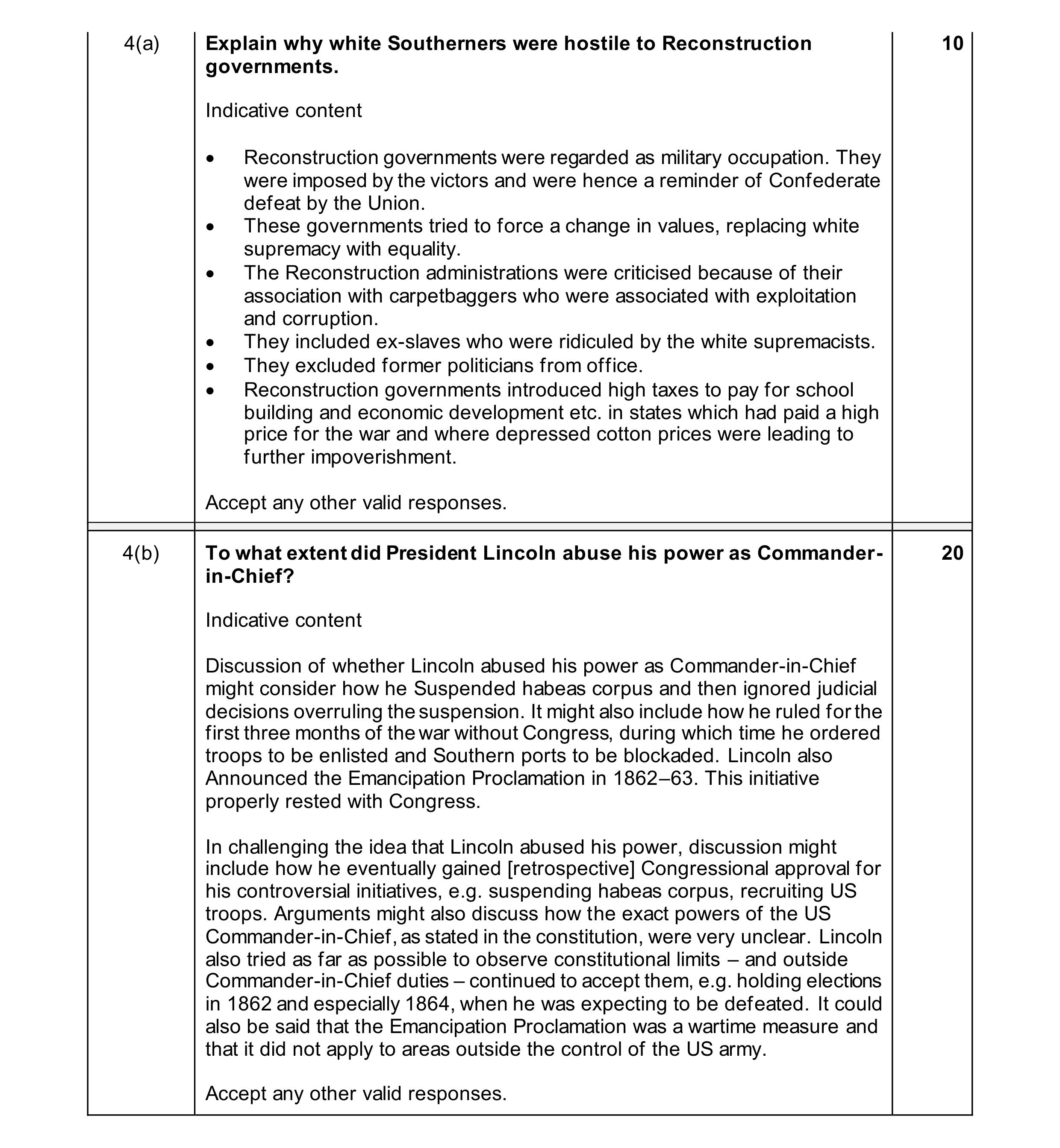 Mark scheme for question 27