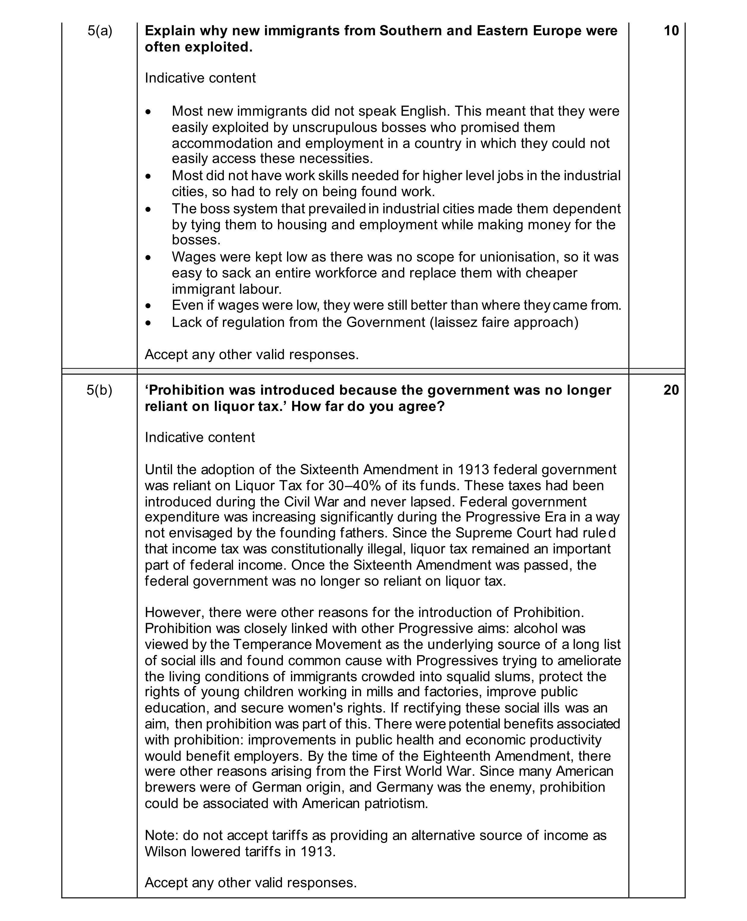 Mark scheme for question 18