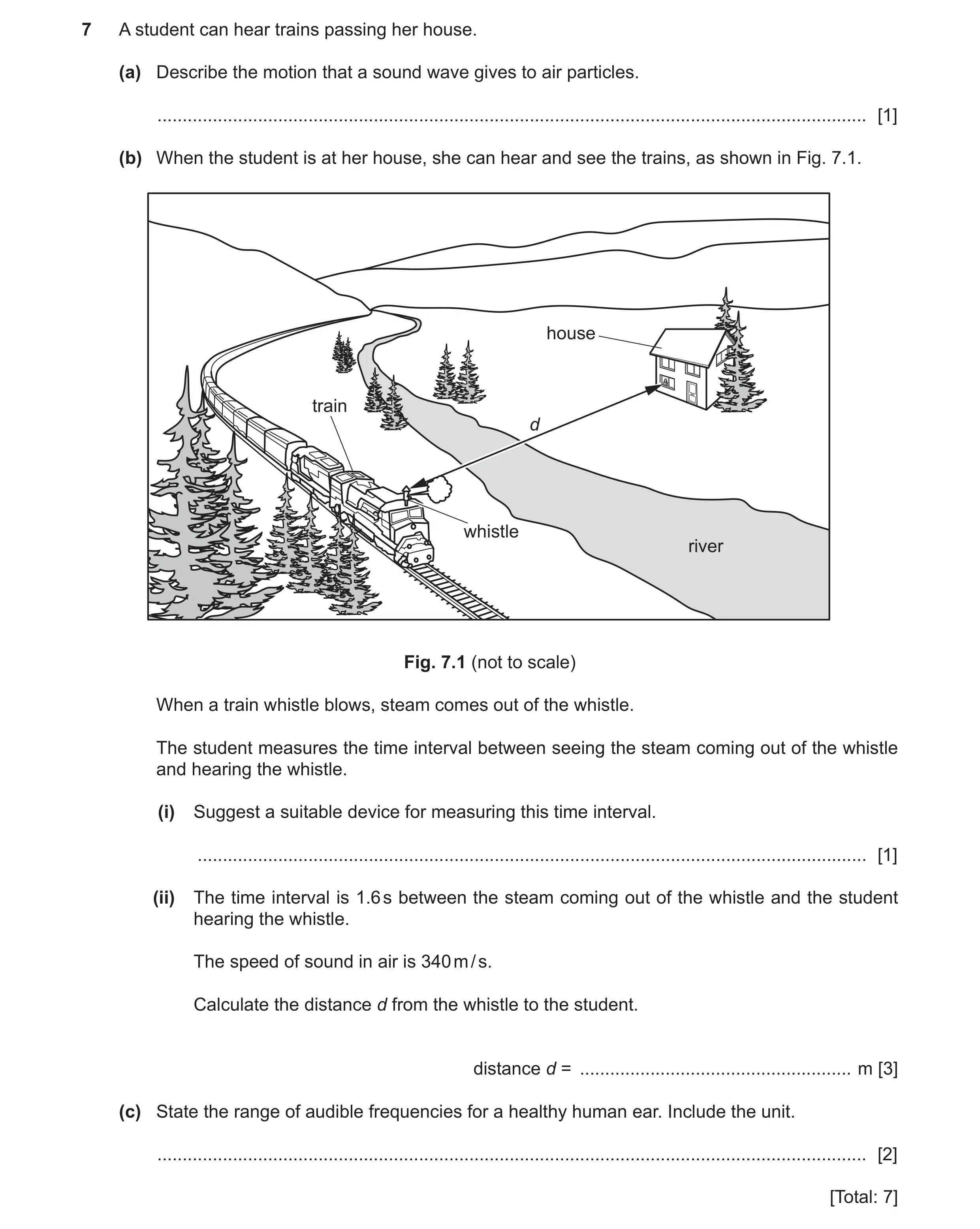 Question 23: A student can hear trains passing her house. (a) Describe the motion that a sound wave gives to air particles. ............................…