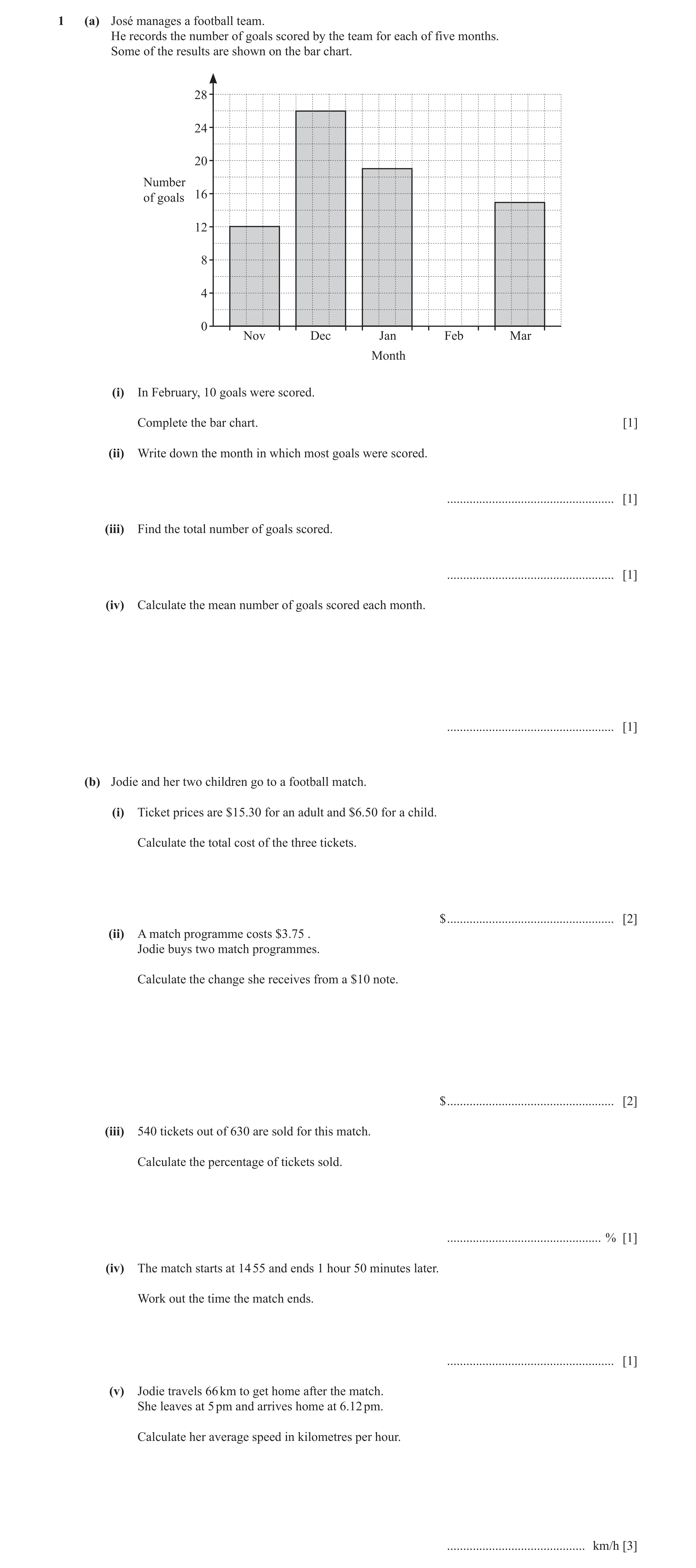 Question 37: (a) José manages a football team. He records the number of goals scored by the team for each of five months. Some of the results are shown …