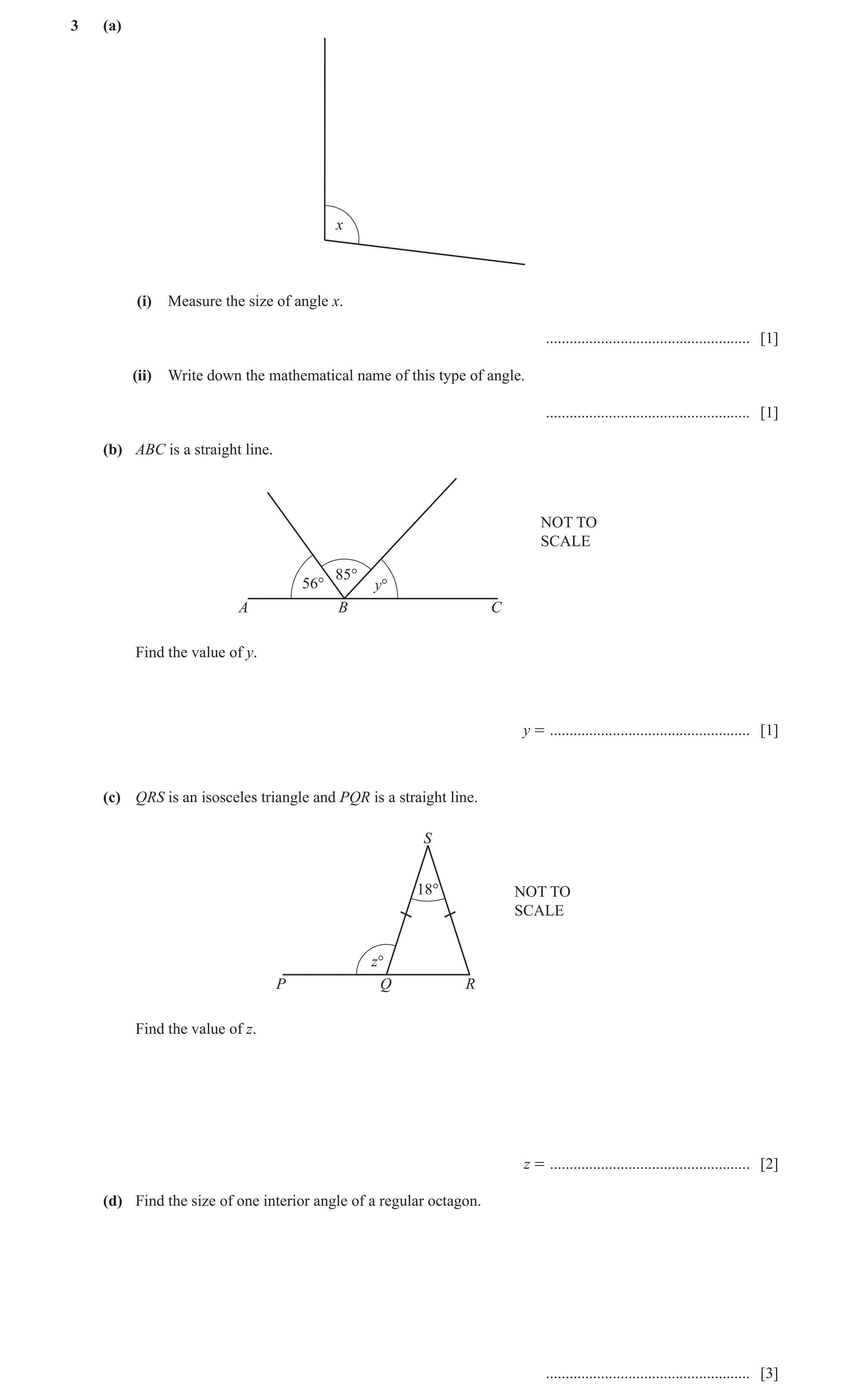 Question 58: (a) x (i) Measure the size of angle x. .................................................... [1] (ii) Write down the mathematical name of th…