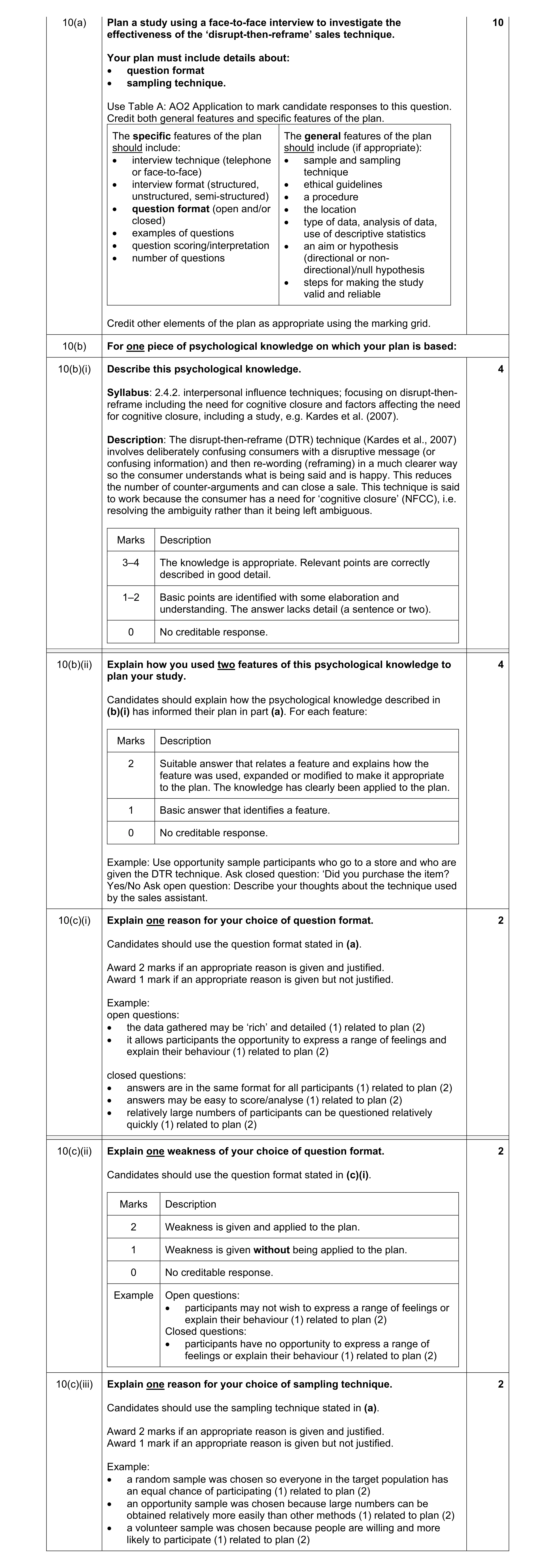 Mark scheme for question 59