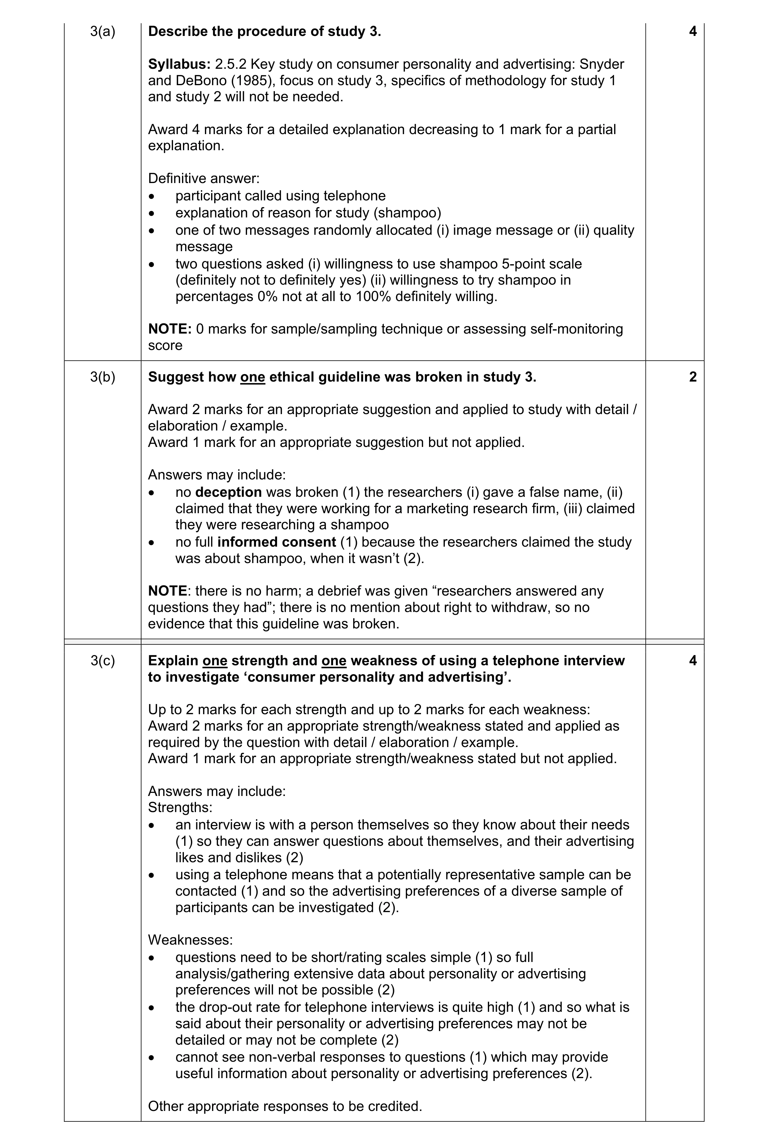 Mark scheme for question 18