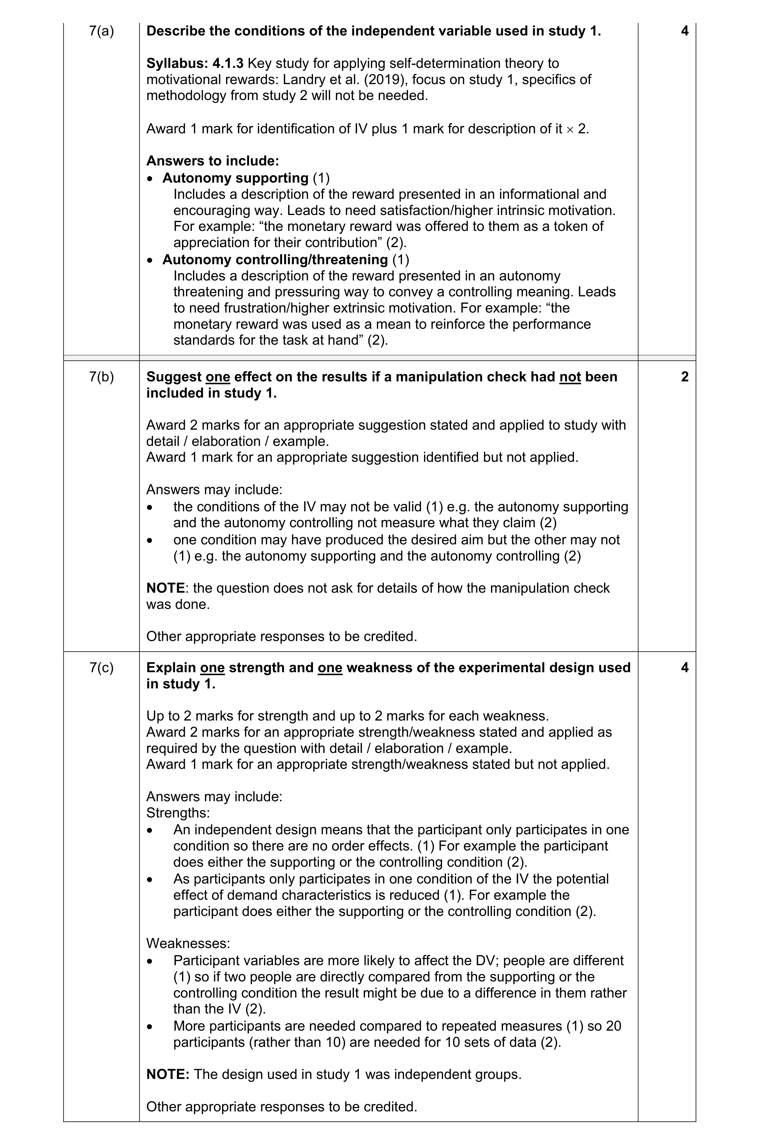 Mark scheme for question 49