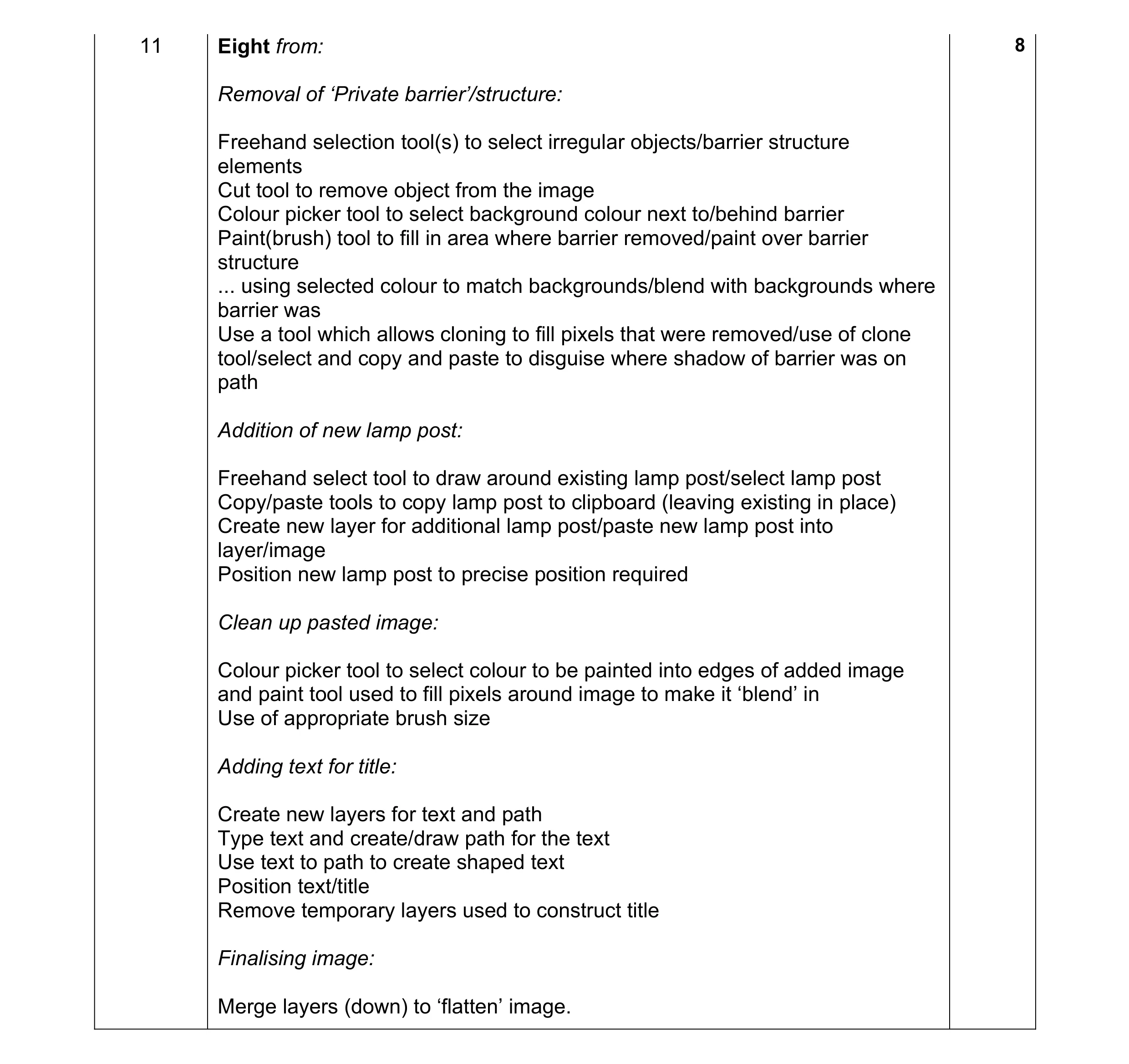 Mark scheme for question 7