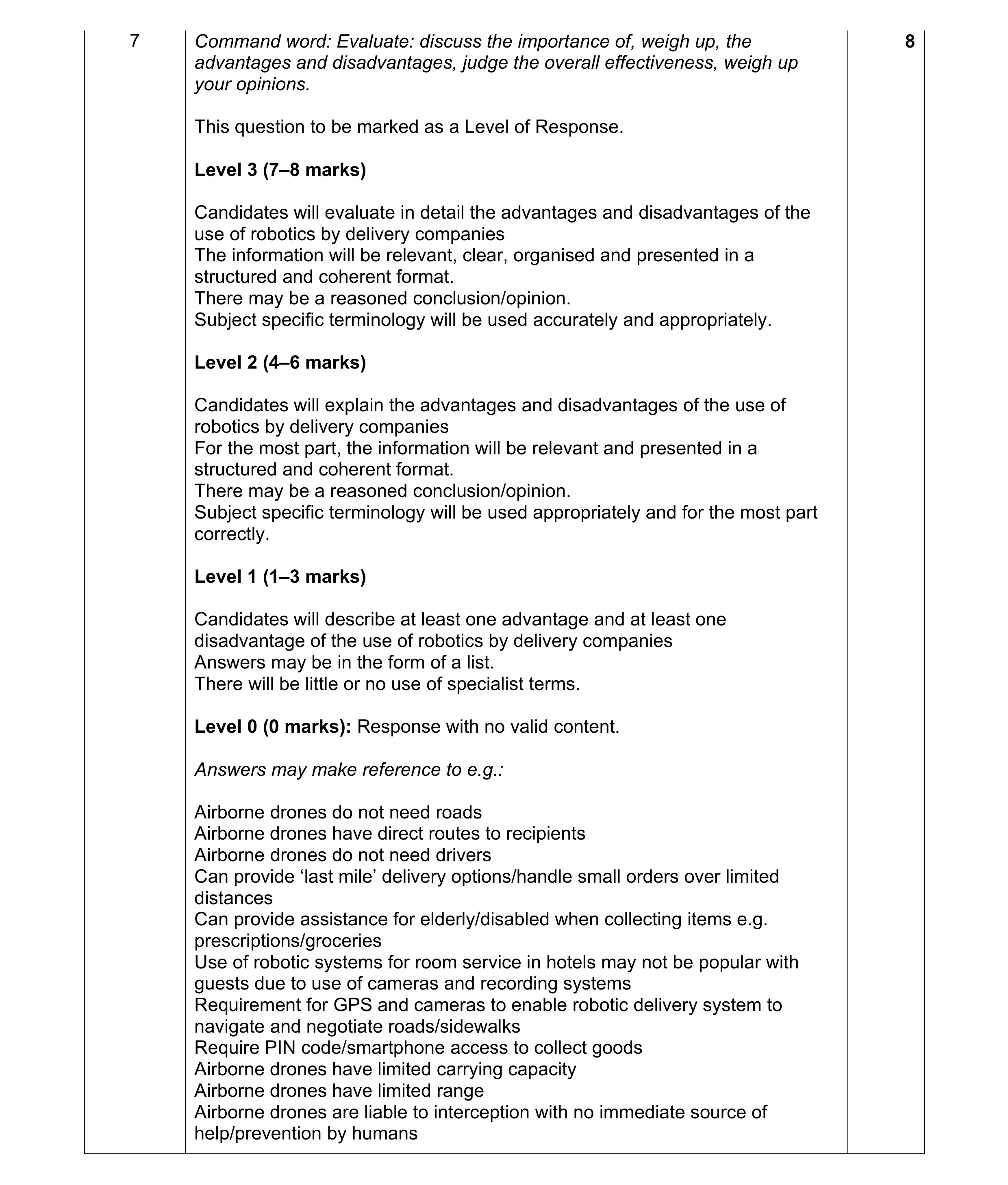 Mark scheme for question 16