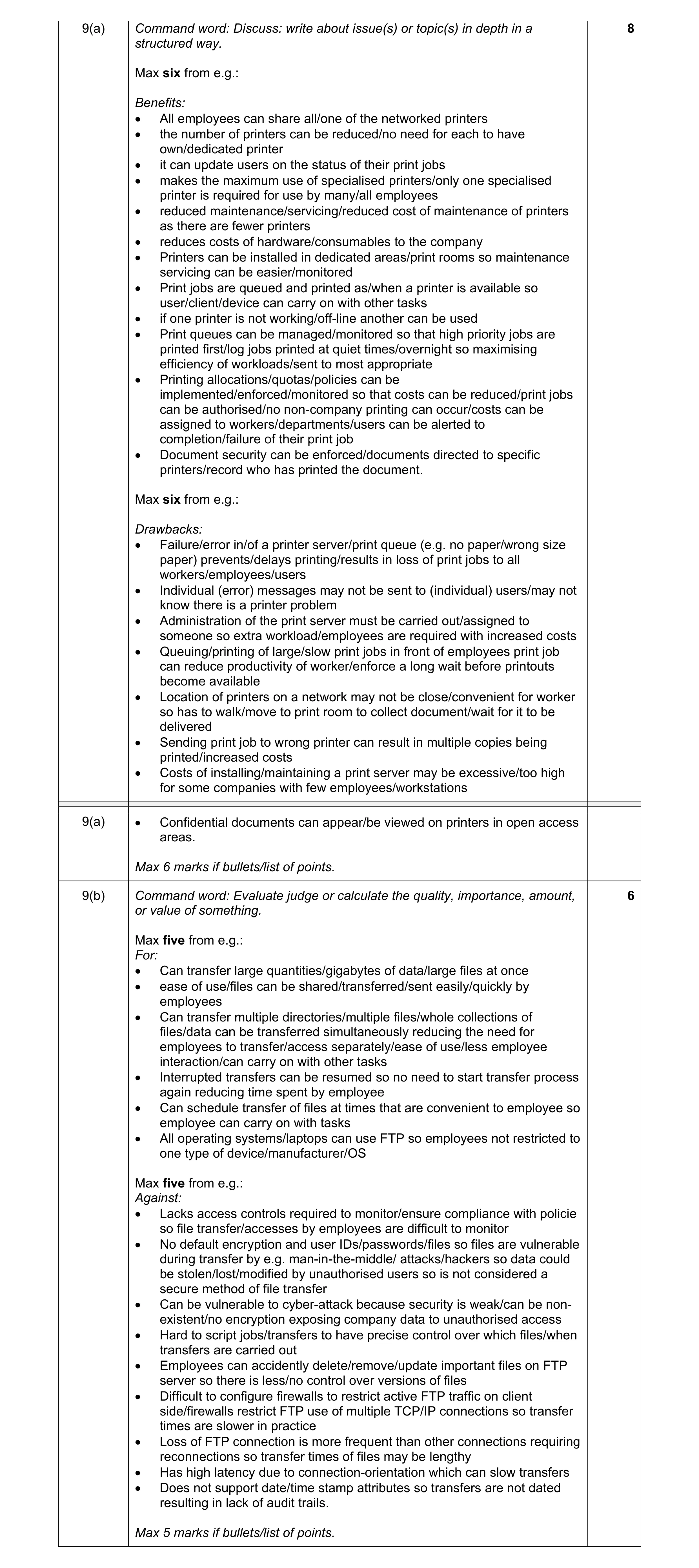 Mark scheme for question 8
