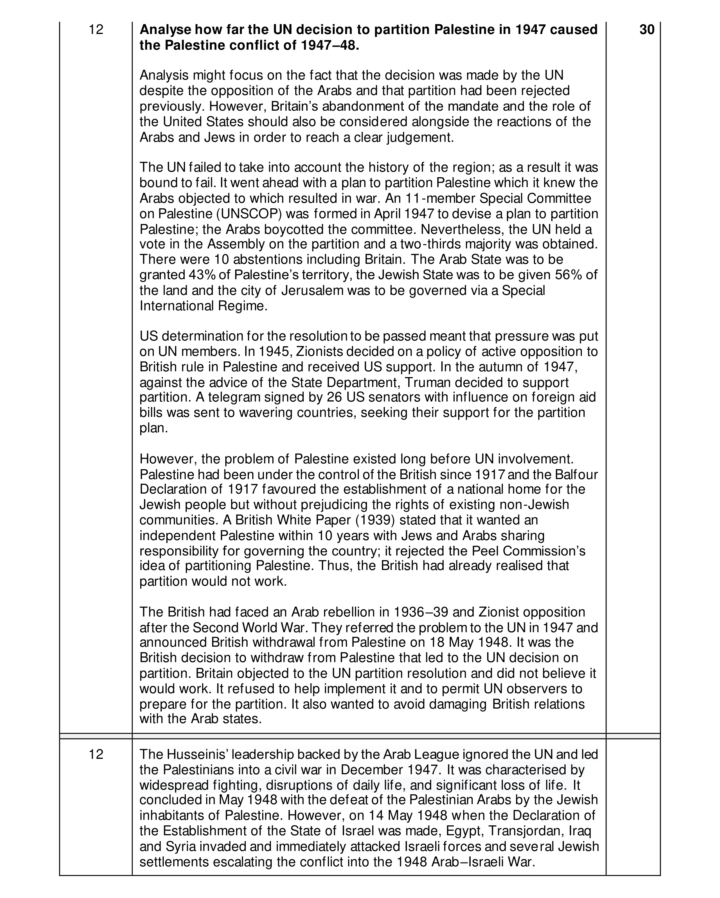 Mark scheme for question 13