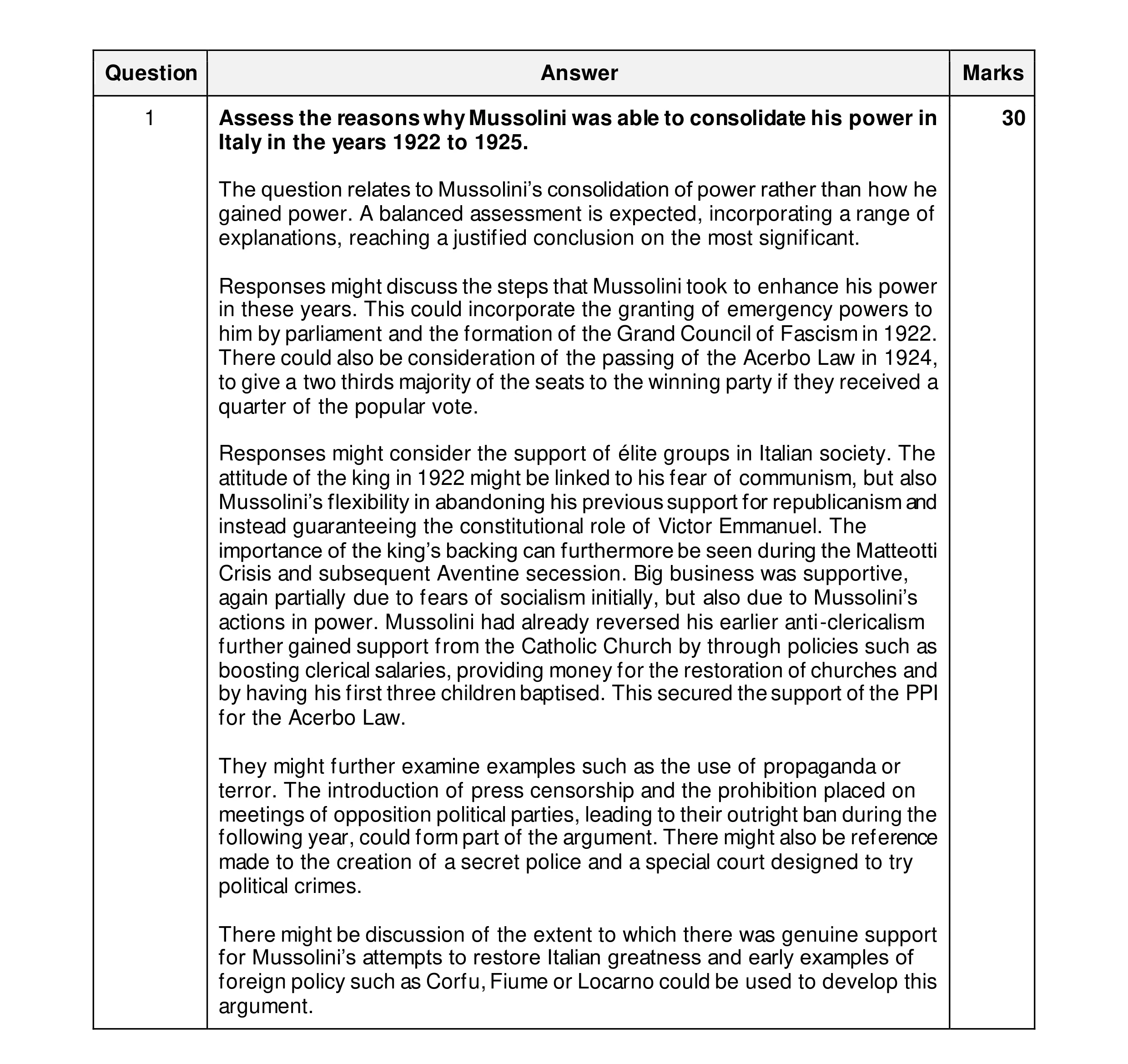 Mark scheme for question 73