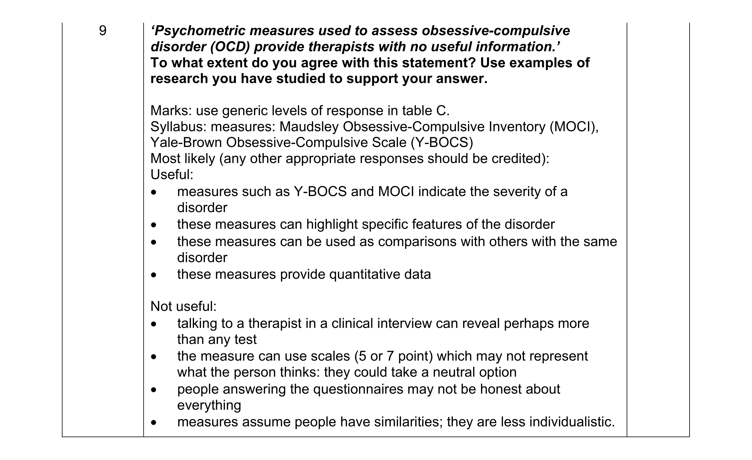 Mark scheme for question 11