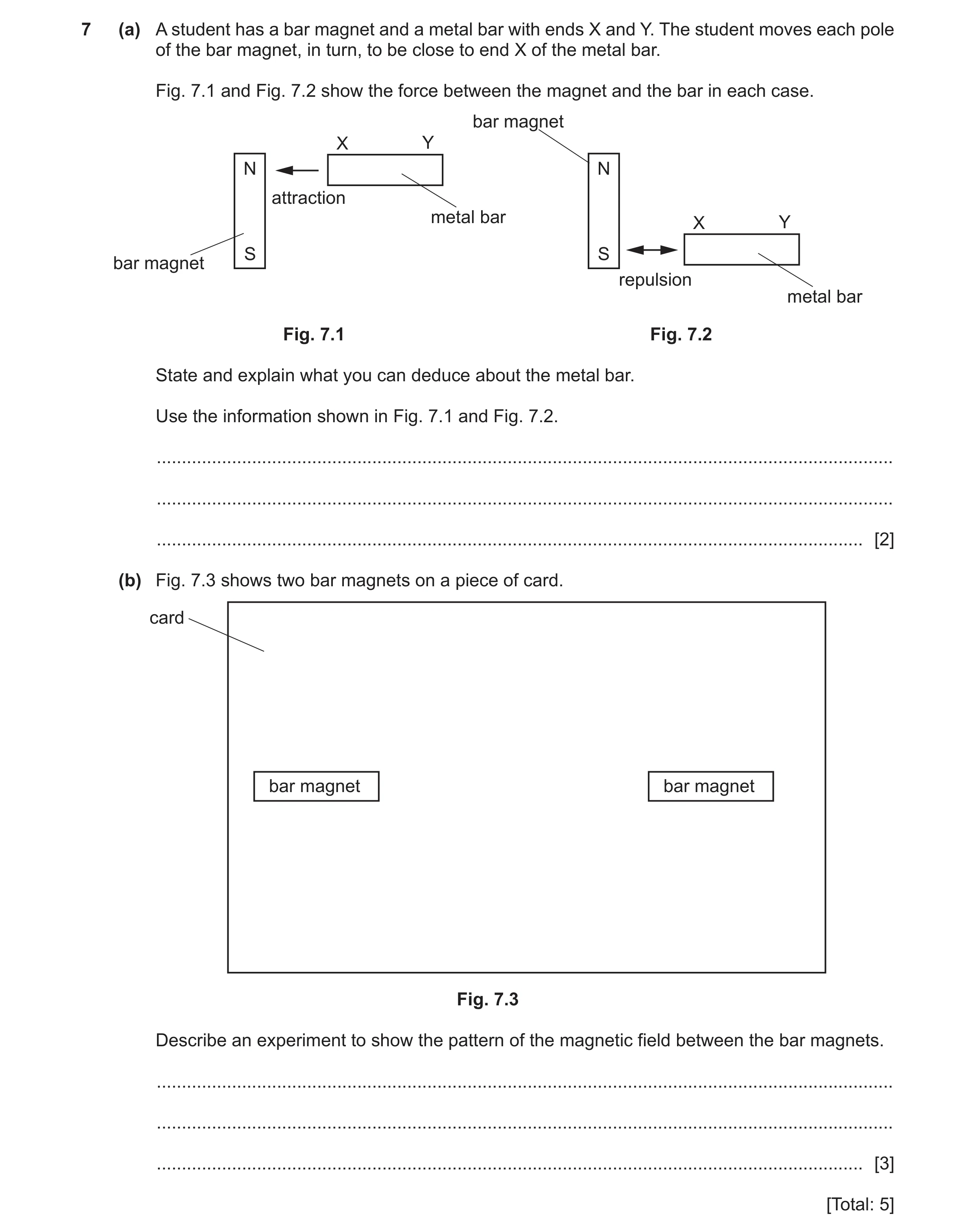Question 28: (a) A student has a bar magnet and a metal bar with ends X and Y. The student moves each pole of the bar magnet, in turn, to be close to en…