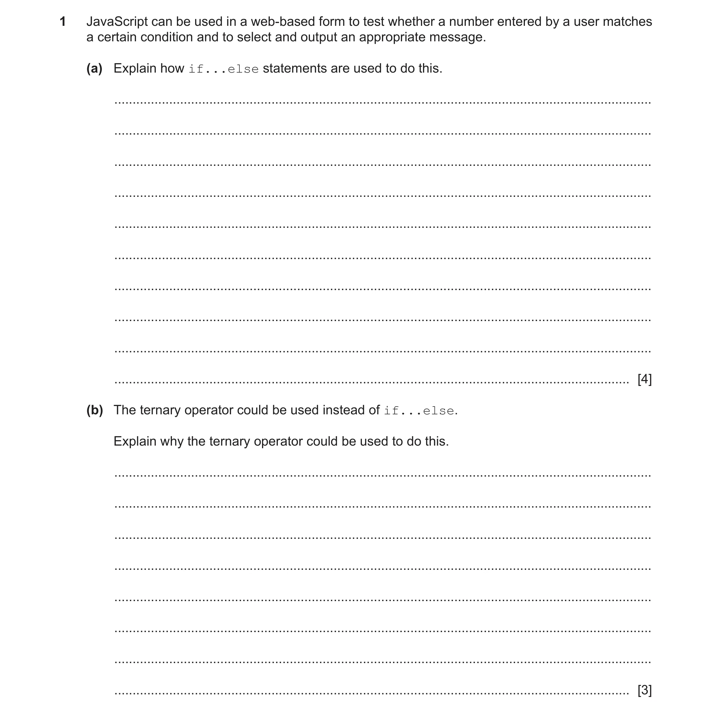 Question 46: JavaScript can be used in a web-based form to test whether a number entered by a user matches a certain condition and to select and output …